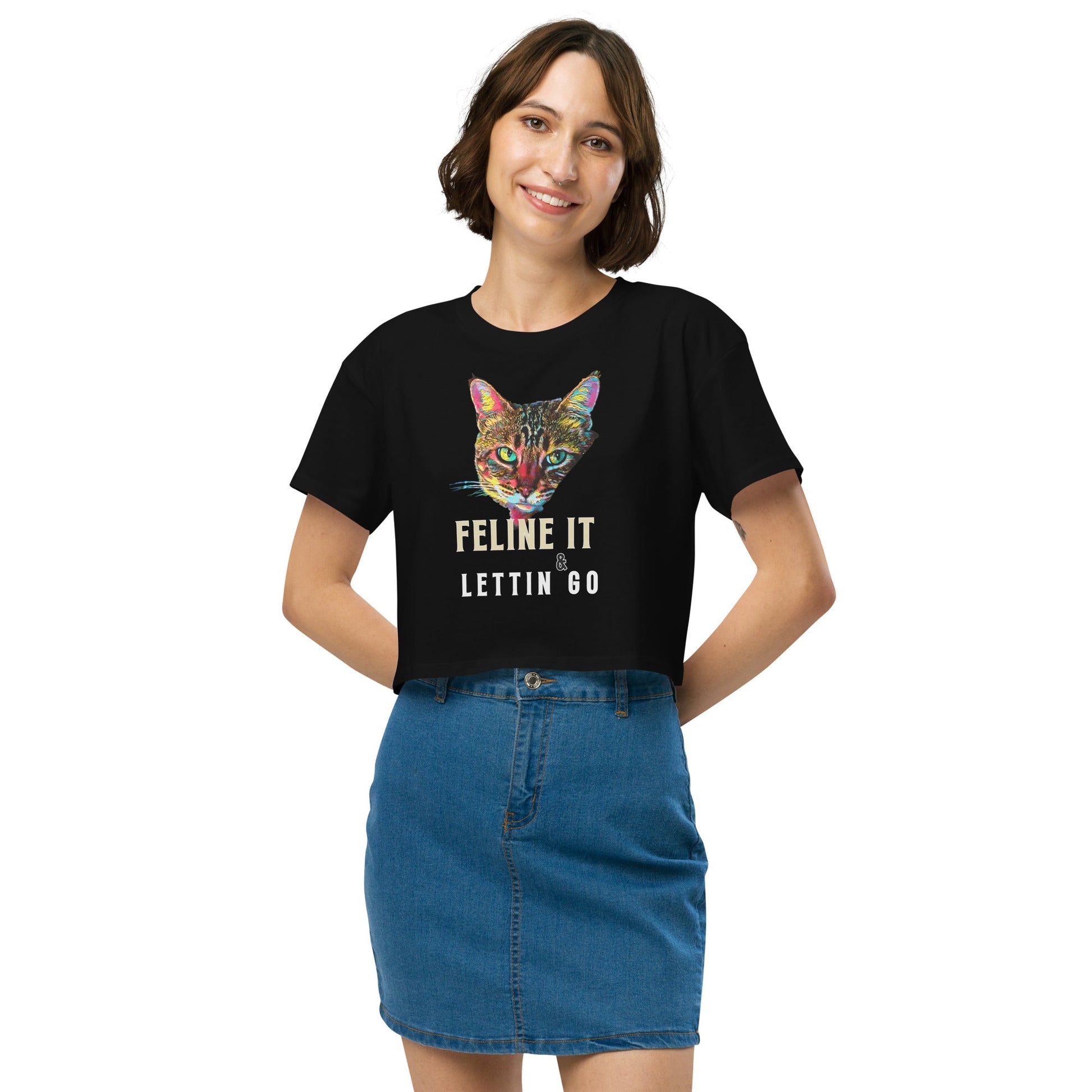 Feline it & Letting Go Women’s Crop Top - My Social Cat Bonafide Boutique LLCFeline it & Letting Go Women’s Crop Topcrop topMy Social Cat Bonafide Boutique LLCBlackXScatcrop