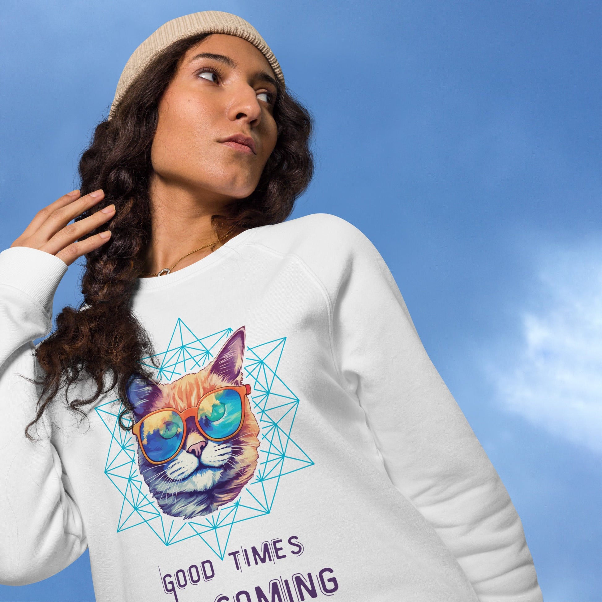 Good Times are Coming Plush Organic Sweatshirt - My Social Cat Bonafide Boutique LLCGood Times are Coming Plush Organic SweatshirtSweatshirtMy Social Cat Bonafide Boutique LLCWhiteXScominggood