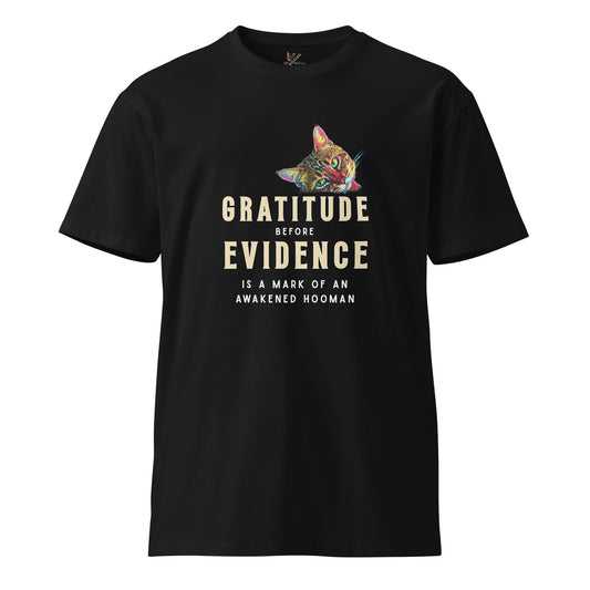 Gratitude Before Evidence Unisex Premium Tee - My Social Cat Bonafide Boutique LLCGratitude Before Evidence Unisex Premium TeeT-shirtMy Social Cat Bonafide Boutique LLCScatevidence
