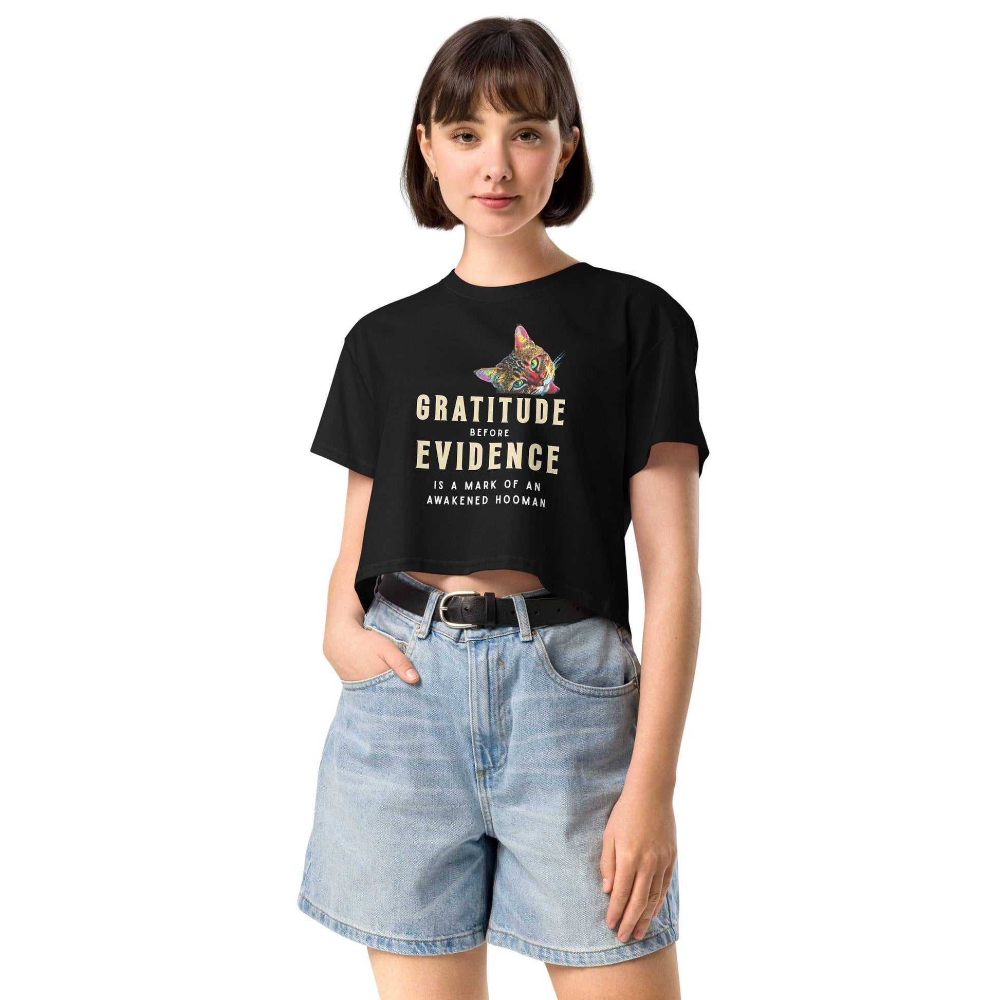 Gratitude before Evidence Women’s Crop Top - My Social Cat Bonafide Boutique LLCGratitude before Evidence Women’s Crop Topcrop topMy Social Cat Bonafide Boutique LLCBlackXScatevidence