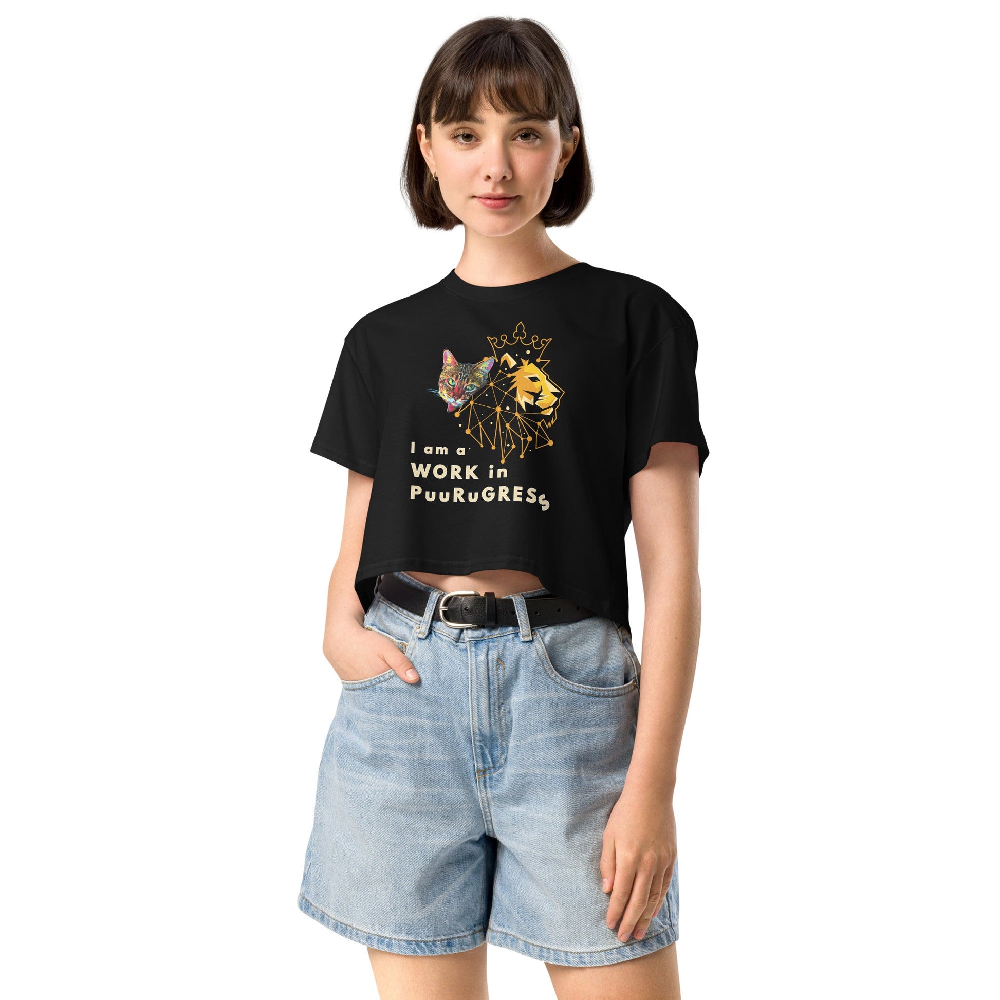 I Am a Work in Puurugress Women’s Crop Top - My Social Cat Bonafide Boutique LLCI Am a Work in Puurugress Women’s Crop TopT-shirtMy Social Cat Bonafide Boutique LLCBlackSI amprogress