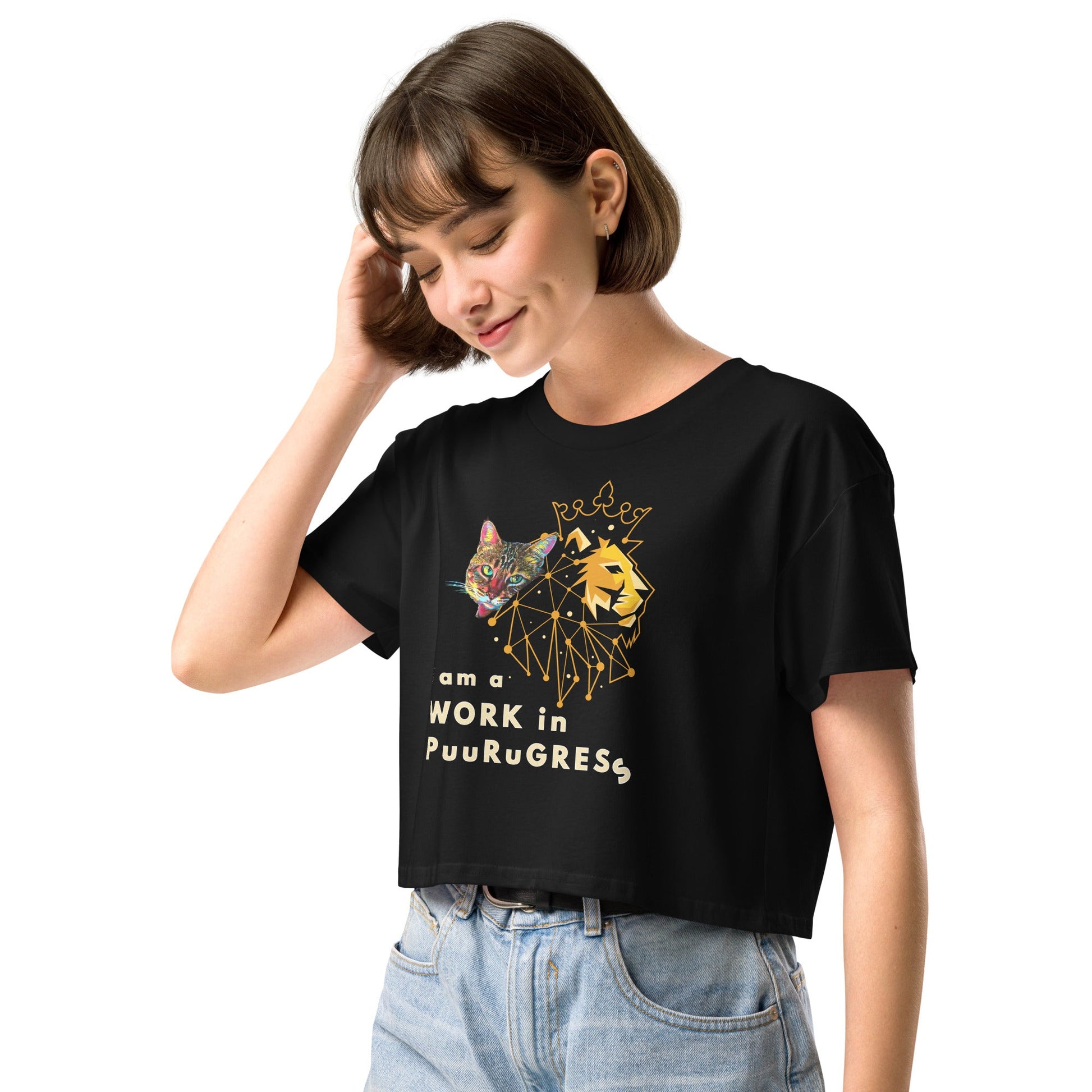 I Am a Work in Puurugress Women’s Crop Top - My Social Cat Bonafide Boutique LLCI Am a Work in Puurugress Women’s Crop TopT-shirtMy Social Cat Bonafide Boutique LLCBlackSI amprogress
