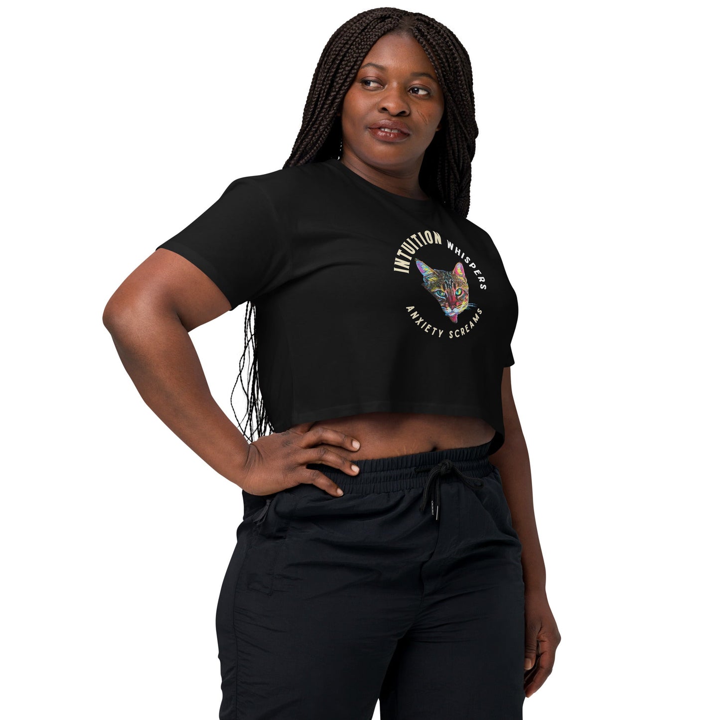 Intuition Whispers Anxiety Screams Women’s Crop Top - My Social Cat Bonafide Boutique LLCIntuition Whispers Anxiety Screams Women’s Crop Topcrop topMy Social Cat Bonafide Boutique LLCBlackXSanxietycat