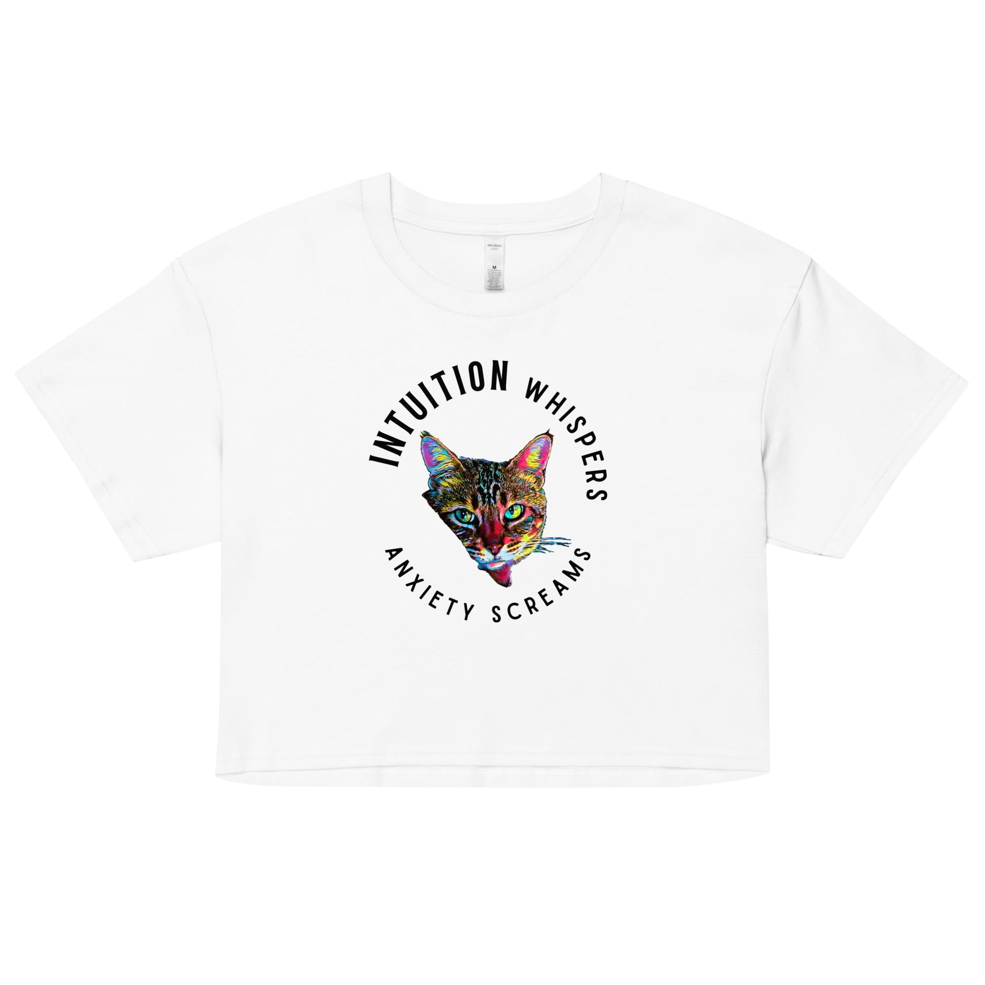 Intuition Whispers Anxiety Screams Women’s Crop Top - My Social Cat Bonafide Boutique LLCIntuition Whispers Anxiety Screams Women’s Crop Topcrop topMy Social Cat Bonafide Boutique LLCWhiteXSanxietycat