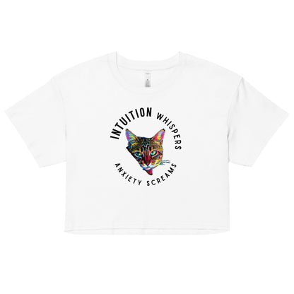 Intuition Whispers Anxiety Screams Women’s Crop Top - My Social Cat Bonafide Boutique LLCIntuition Whispers Anxiety Screams Women’s Crop Topcrop topMy Social Cat Bonafide Boutique LLCWhiteXSanxietycat