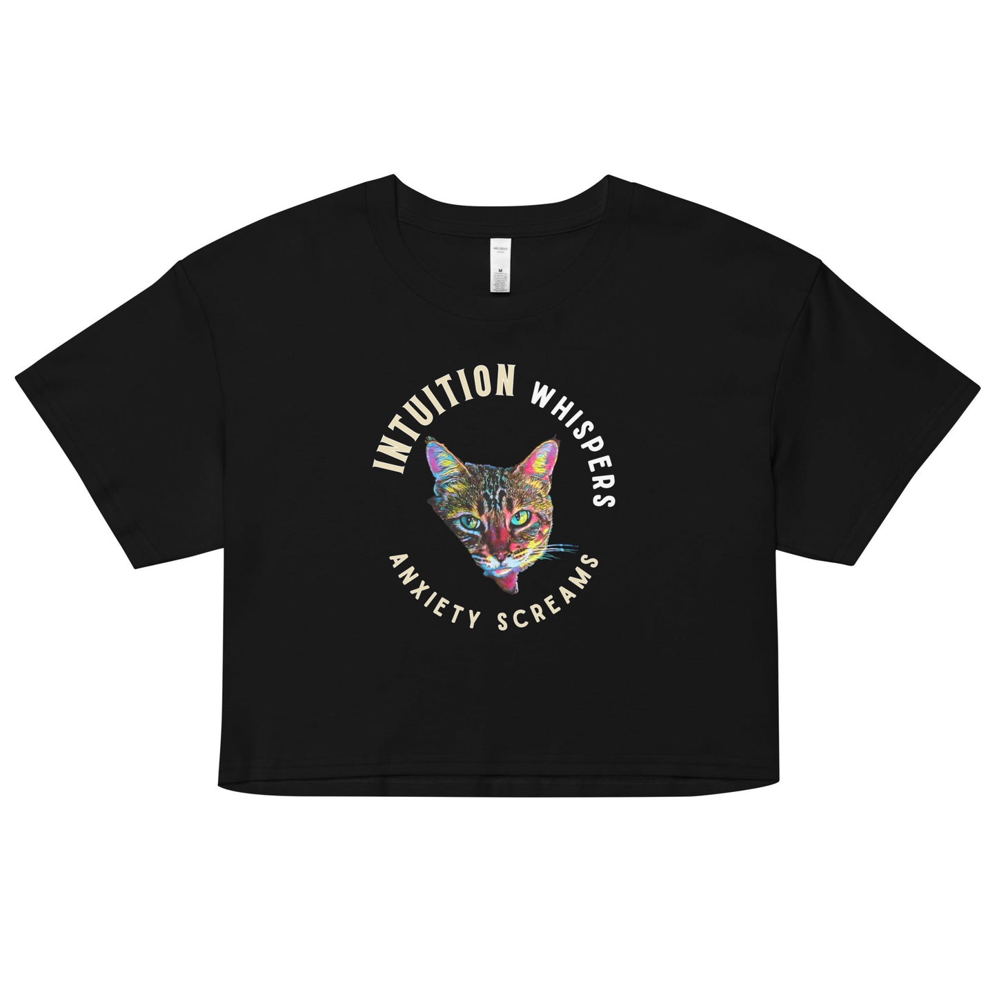 Intuition Whispers Anxiety Screams Women’s Crop Top - My Social Cat Bonafide Boutique LLCIntuition Whispers Anxiety Screams Women’s Crop Topcrop topMy Social Cat Bonafide Boutique LLCBlackXSanxietycat