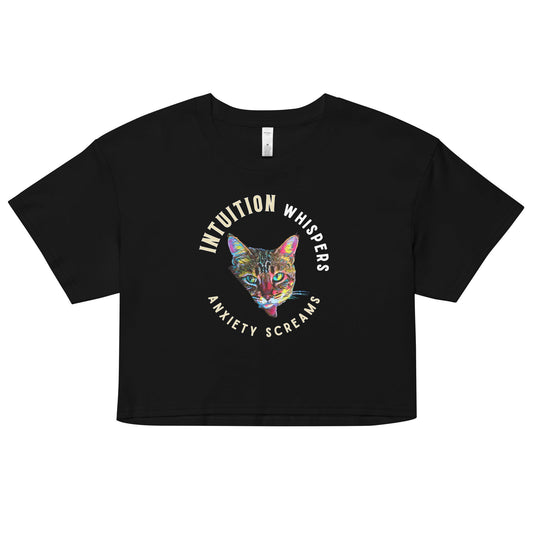 Intuition Whispers Anxiety Screams Women’s Crop Top - My Social Cat Bonafide Boutique LLCIntuition Whispers Anxiety Screams Women’s Crop Topcrop topMy Social Cat Bonafide Boutique LLCBlackXSanxietycat