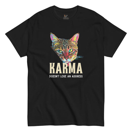 Karma Doesn't Lose an Address Unisex Classic Tee - My Social Cat Bonafide Boutique LLCKarma Doesn't Lose an Address Unisex Classic TeeT-shirtMy Social Cat Bonafide Boutique LLCScatkarma