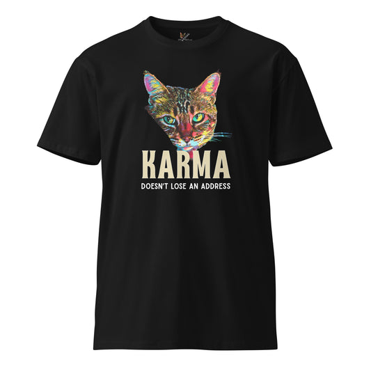 Karma Doesn't Lose an Address Unisex Premium Tee - My Social Cat Bonafide Boutique LLCKarma Doesn't Lose an Address Unisex Premium TeeT-shirtMy Social Cat Bonafide Boutique LLCScatkarma