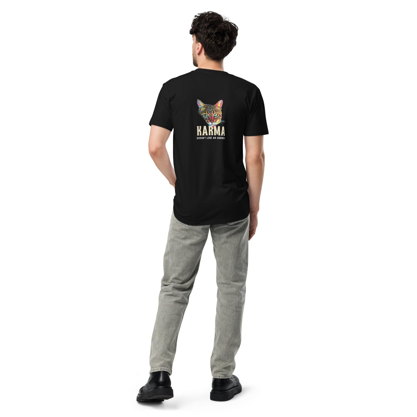 Karma Doesn't Lose an Address Unisex Premium Tee - My Social Cat Bonafide Boutique LLCKarma Doesn't Lose an Address Unisex Premium TeeT-shirtMy Social Cat Bonafide Boutique LLCScatkarma