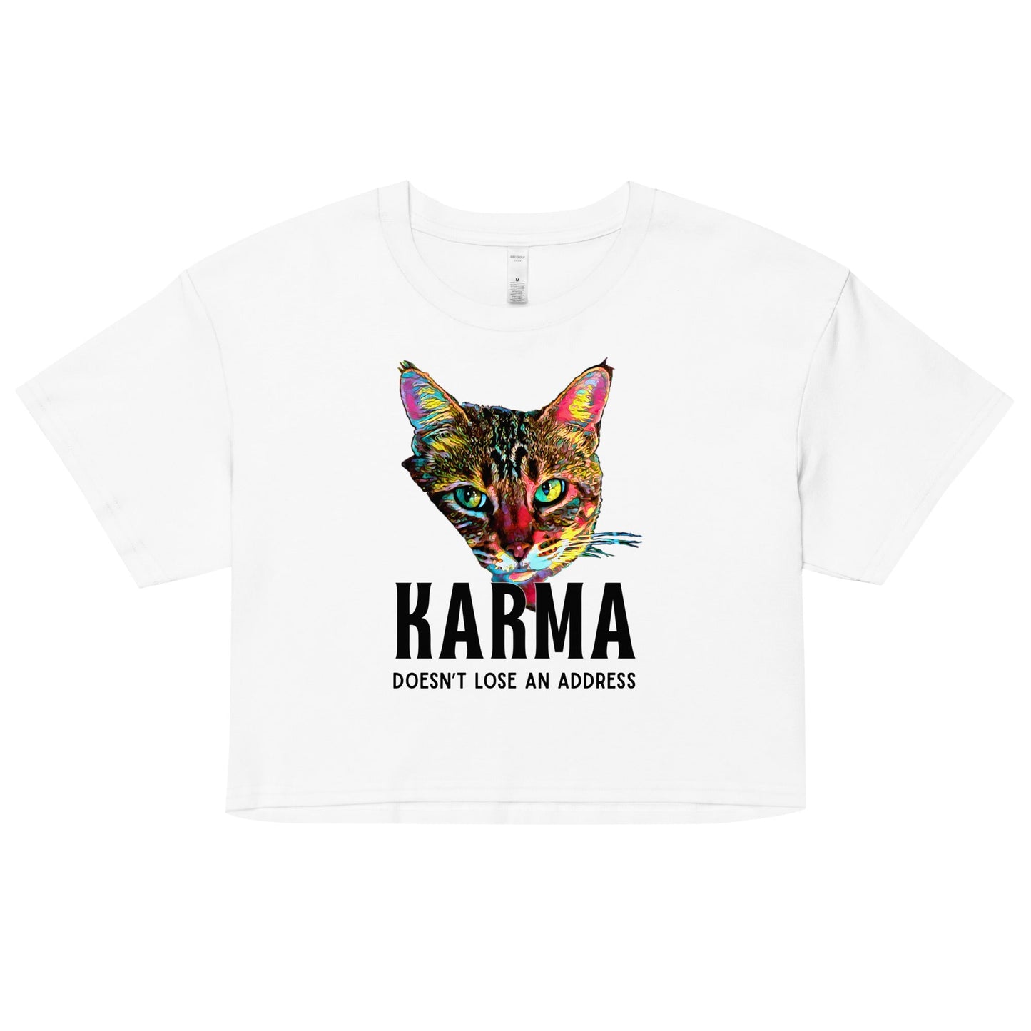 Karma Doesn't Lose an Address Women’s Crop Top - My Social Cat Bonafide Boutique LLCKarma Doesn't Lose an Address Women’s Crop Topcrop topMy Social Cat Bonafide Boutique LLCWhiteXSaddresscat