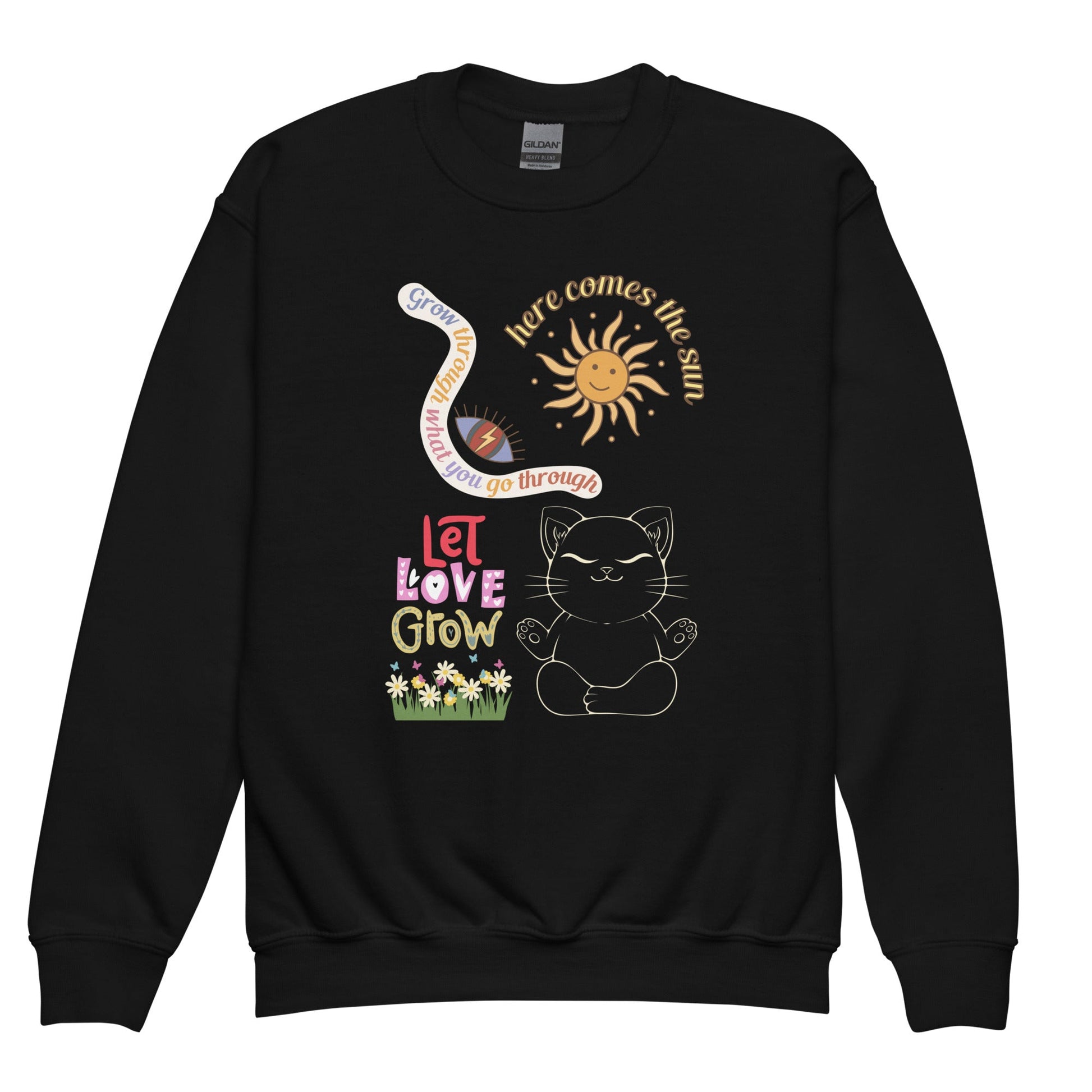 Let Love Grow Youth Crewneck Sweatshirt - My Social Cat Bonafide Boutique LLCLet Love Grow Youth Crewneck SweatshirtMy Social Cat Bonafide Boutique LLCBlackXScatscotton
