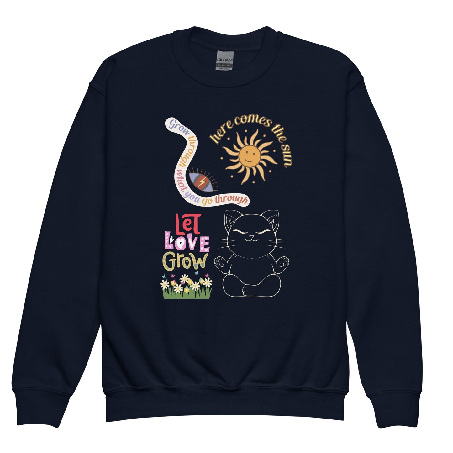 Let Love Grow Youth Crewneck Sweatshirt - My Social Cat Bonafide Boutique LLCLet Love Grow Youth Crewneck SweatshirtMy Social Cat Bonafide Boutique LLCNavyXScatscotton