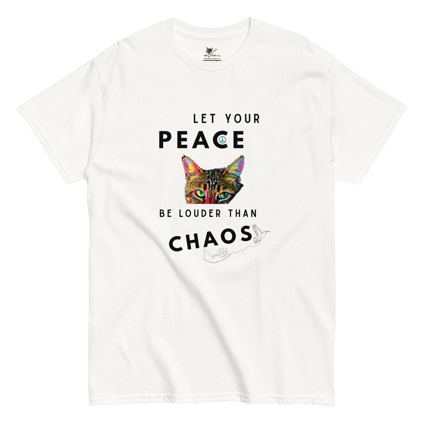 Let Your Peace be Louder than Chaos Unisex Classic Tee - My Social Cat Bonafide Boutique LLCLet Your Peace be Louder than Chaos Unisex Classic TeeT-shirtMy Social Cat Bonafide Boutique LLCWhiteScatchaos