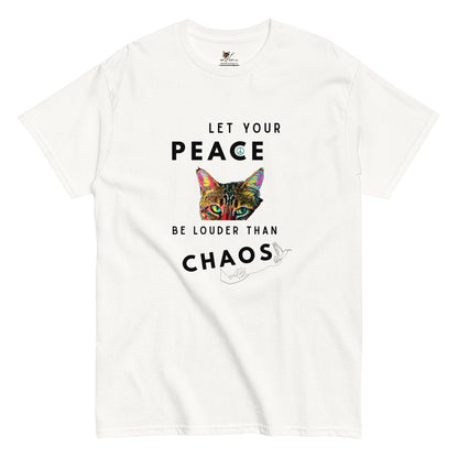Let Your Peace be Louder than Chaos Unisex Classic Tee - My Social Cat Bonafide Boutique LLCLet Your Peace be Louder than Chaos Unisex Classic TeeT-shirtMy Social Cat Bonafide Boutique LLCWhiteScatchaos