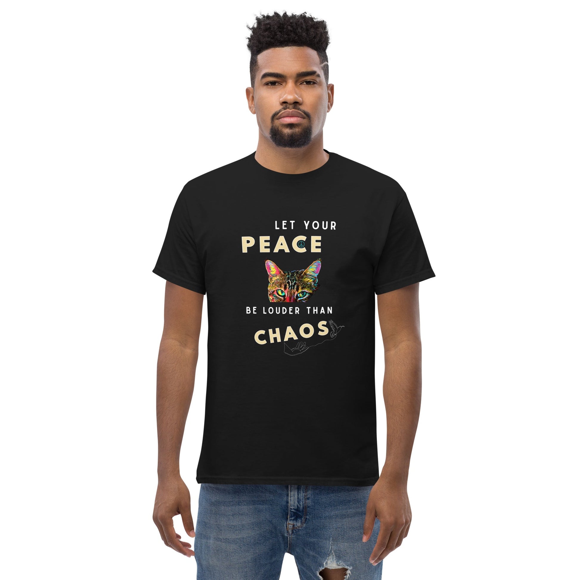 Let Your Peace be Louder than Chaos Unisex Classic Tee - My Social Cat Bonafide Boutique LLCLet Your Peace be Louder than Chaos Unisex Classic TeeT-shirtMy Social Cat Bonafide Boutique LLCScatchaos