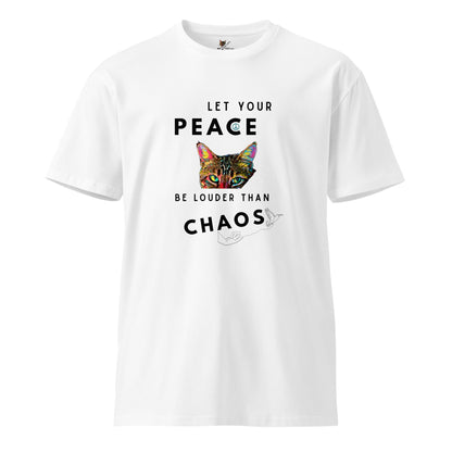 Let Your Peace be Louder than Chaos Unisex Premium Tee - My Social Cat Bonafide Boutique LLCLet Your Peace be Louder than Chaos Unisex Premium TeeT-shirtMy Social Cat Bonafide Boutique LLCWhiteScatchaos