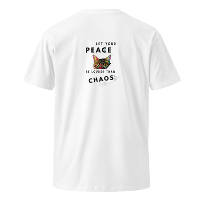 Let Your Peace be Louder than Chaos Unisex Premium Tee - My Social Cat Bonafide Boutique LLCLet Your Peace be Louder than Chaos Unisex Premium TeeT-shirtMy Social Cat Bonafide Boutique LLCWhiteScatchaos