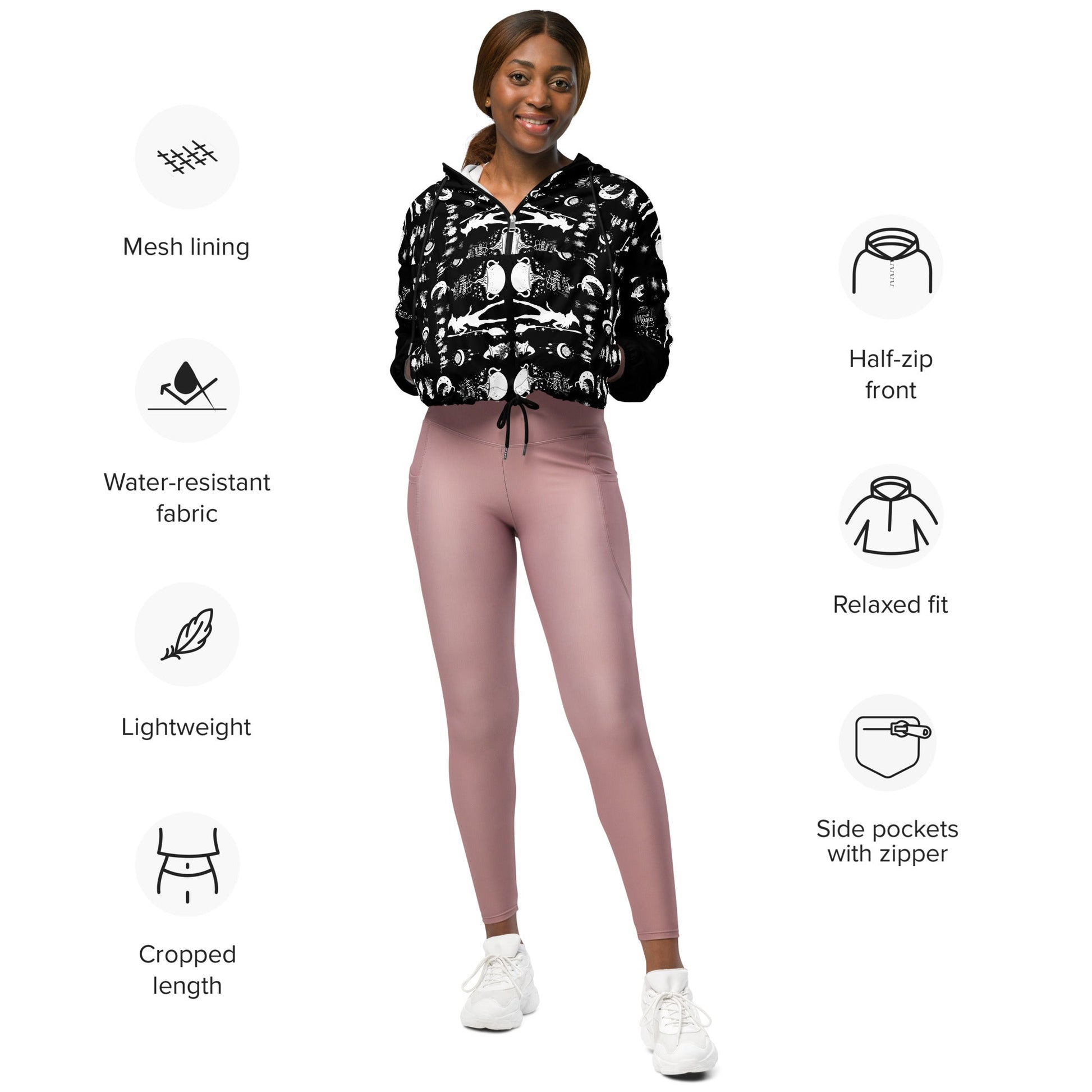 Make Your Own Magic Women’s Cropped Windbreaker (black) - My Social Cat Bonafide Boutique LLCMake Your Own Magic Women’s Cropped Windbreaker (black)WindbreakerMy Social Cat Bonafide Boutique LLCXSallblack