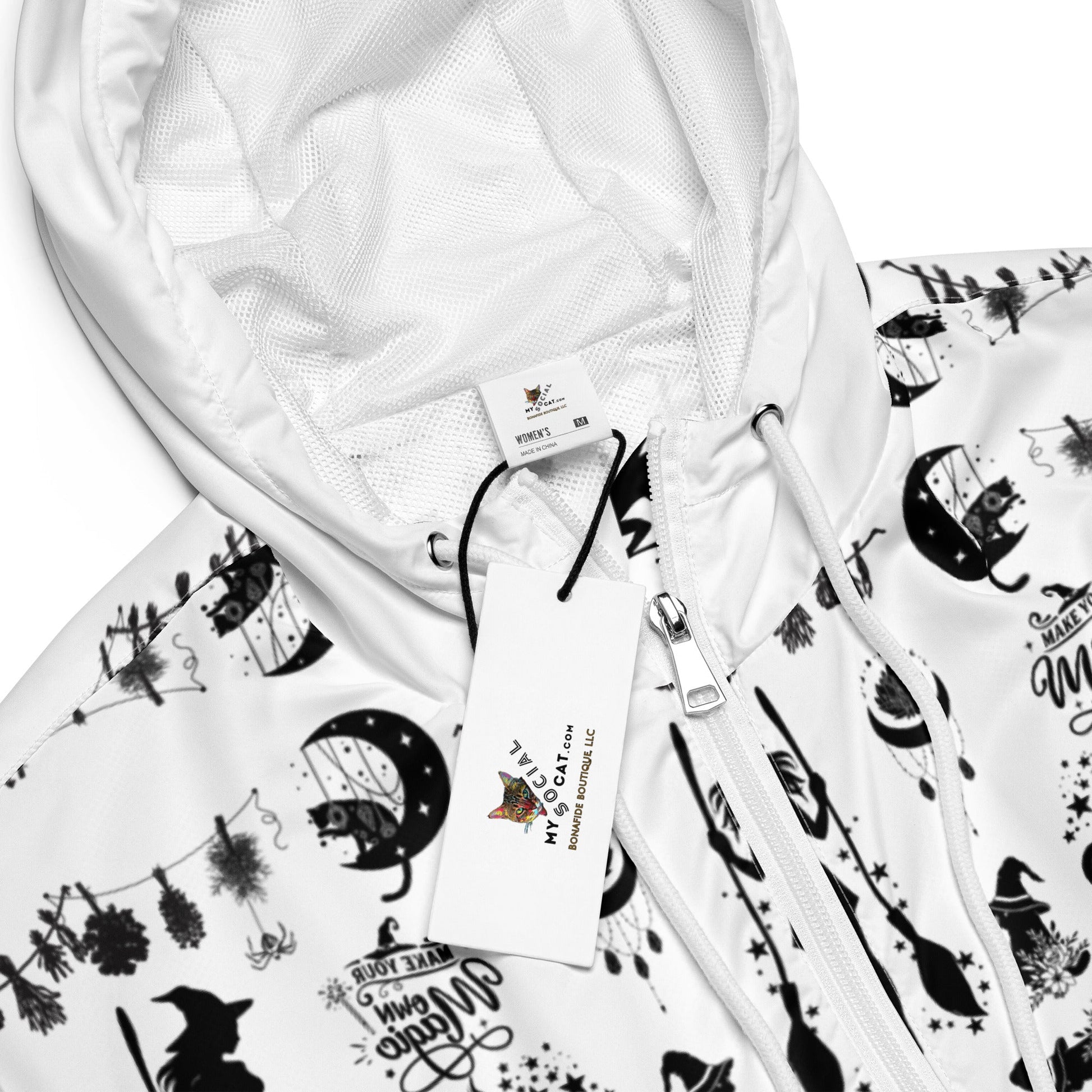 Make Your Own Magic Women’s Cropped Windbreaker (white) - My Social Cat Bonafide Boutique LLCMake Your Own Magic Women’s Cropped Windbreaker (white)WindbreakerMy Social Cat Bonafide Boutique LLCXSallbreaker