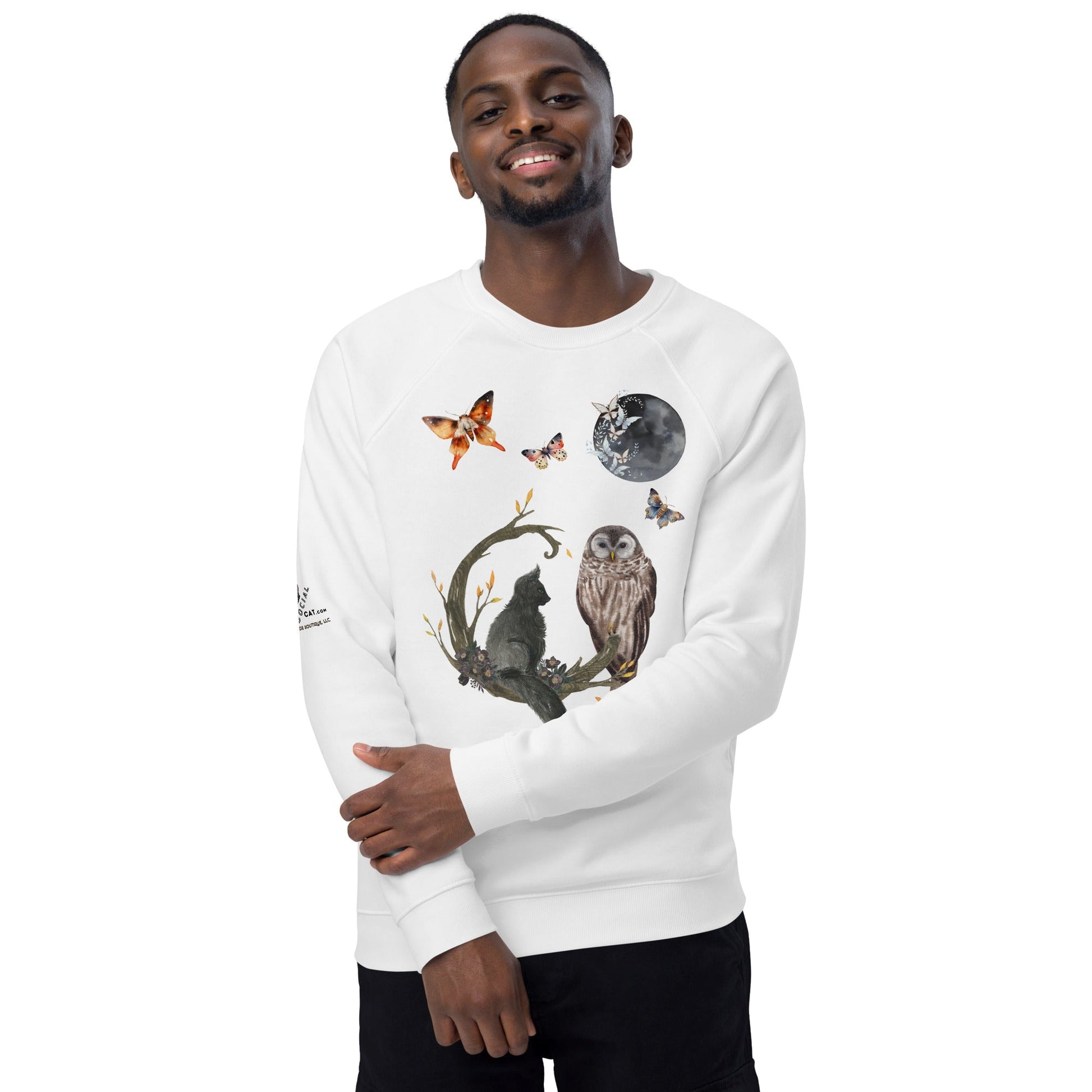 Night Owl Unisex Organic Sweatshirt - My Social Cat Bonafide Boutique LLCNight Owl Unisex Organic SweatshirtSweatshirtMy Social Cat Bonafide Boutique LLCXSmoonnight