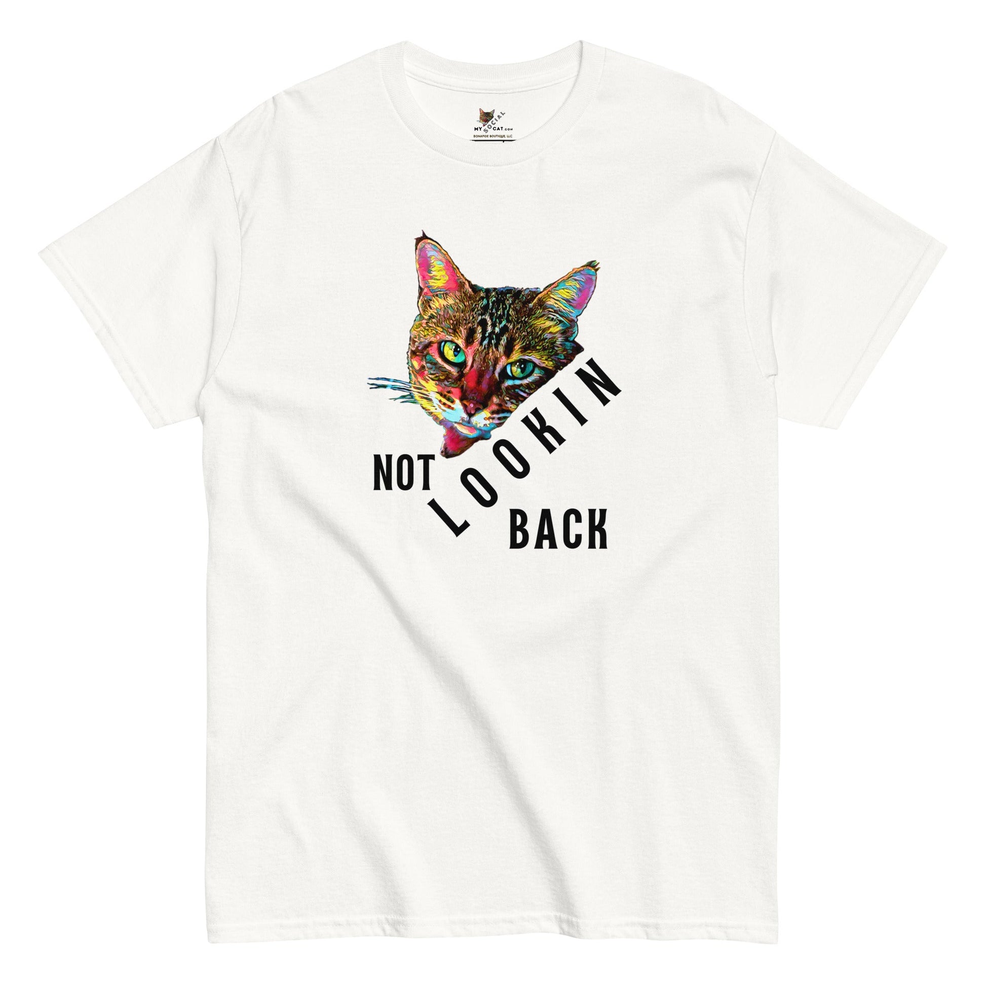 Not Lookin Back Unisex Classic Tee - My Social Cat Bonafide Boutique LLCNot Lookin Back Unisex Classic TeeT-shirtMy Social Cat Bonafide Boutique LLCWhiteSbackcat