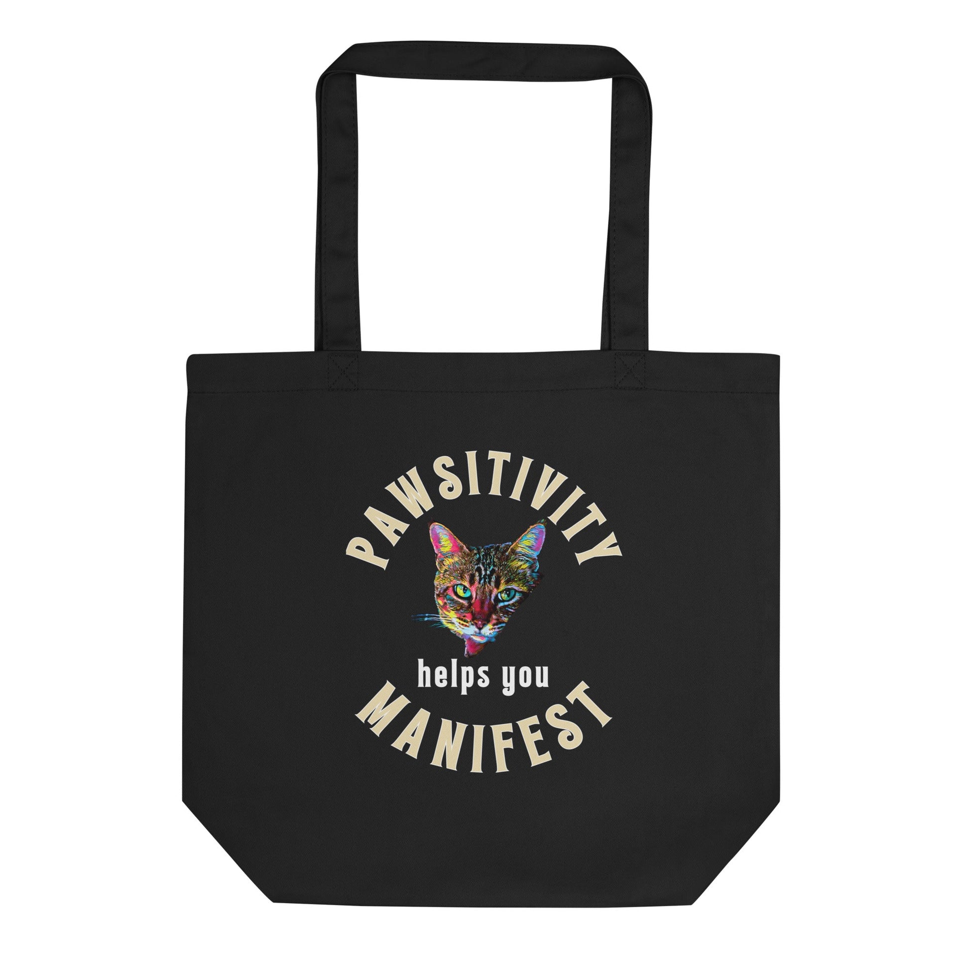 Pawsitivity Helps You Manifest Eco Organic Cotton Tote Bag - My Social Cat Bonafide Boutique LLC   