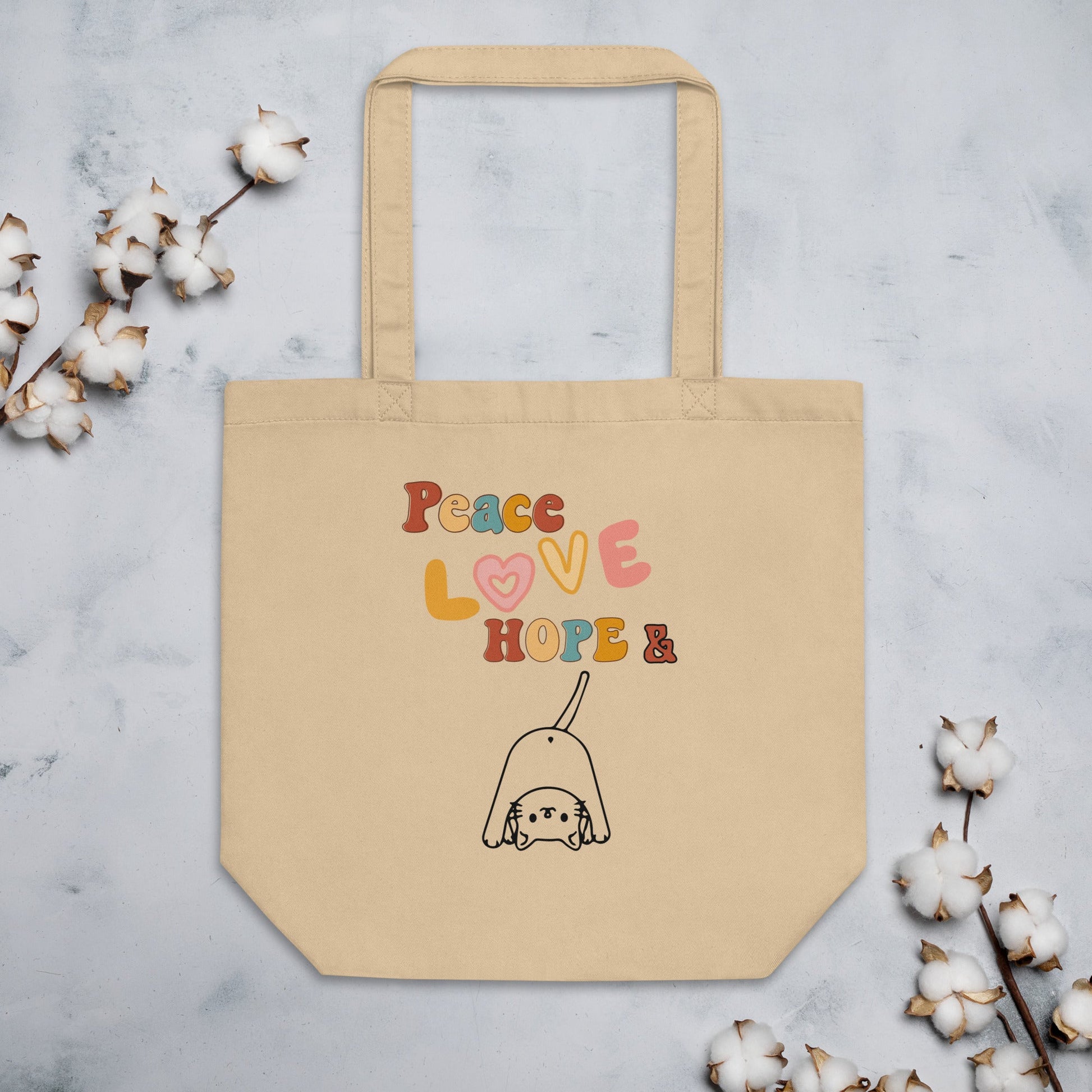 Peace Love Hope Eco Tote Bag - My Social Cat Bonafide Boutique LLCPeace Love Hope Eco Tote BagtoteMy Social Cat Bonafide Boutique LLCOysterbagcats