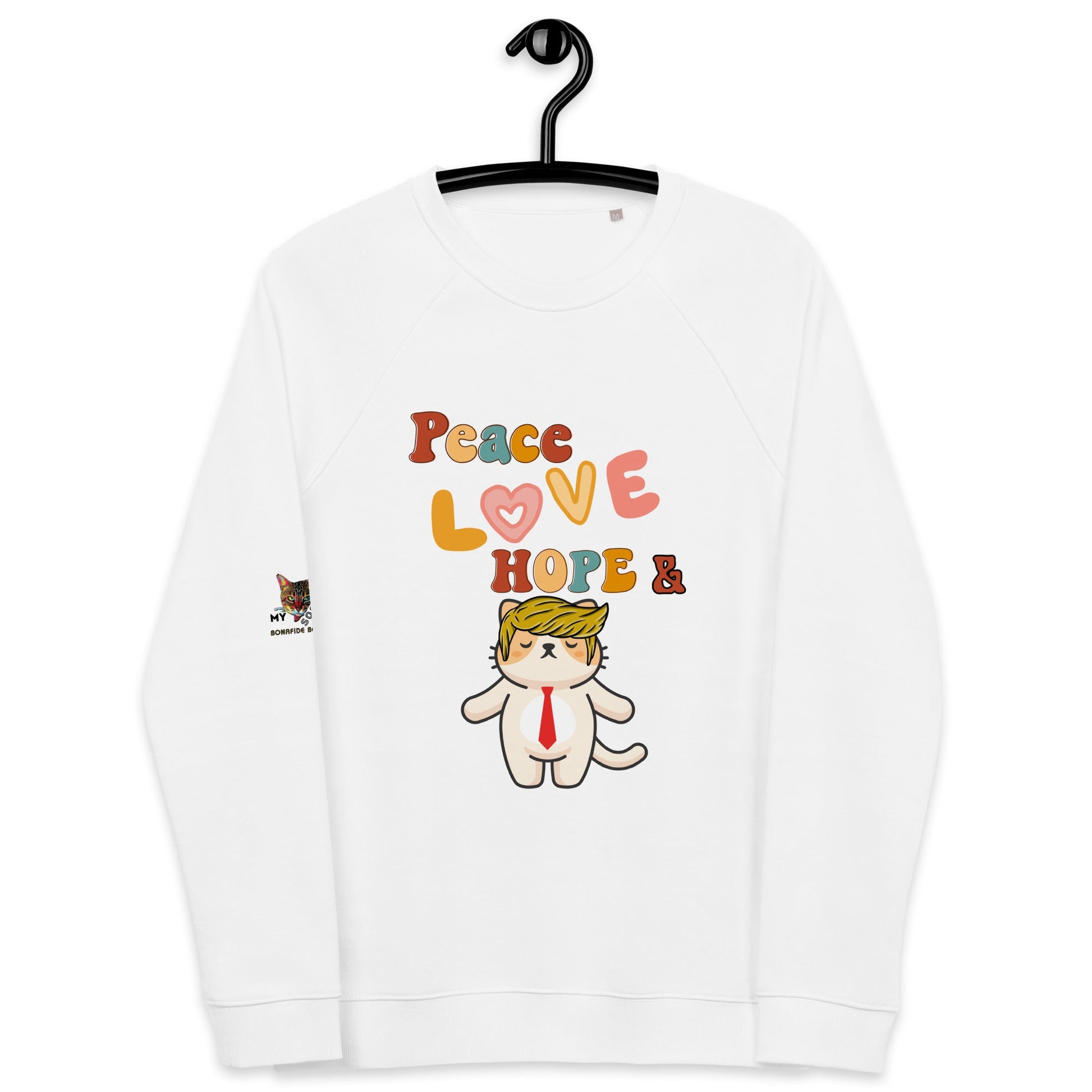 Peace Love Hope Unisex Organic Plush Sweatshirt - My Social Cat Bonafide Boutique LLCPeace Love Hope Unisex Organic Plush SweatshirtSweatshirtMy Social Cat Bonafide Boutique LLCWhiteXShopelove