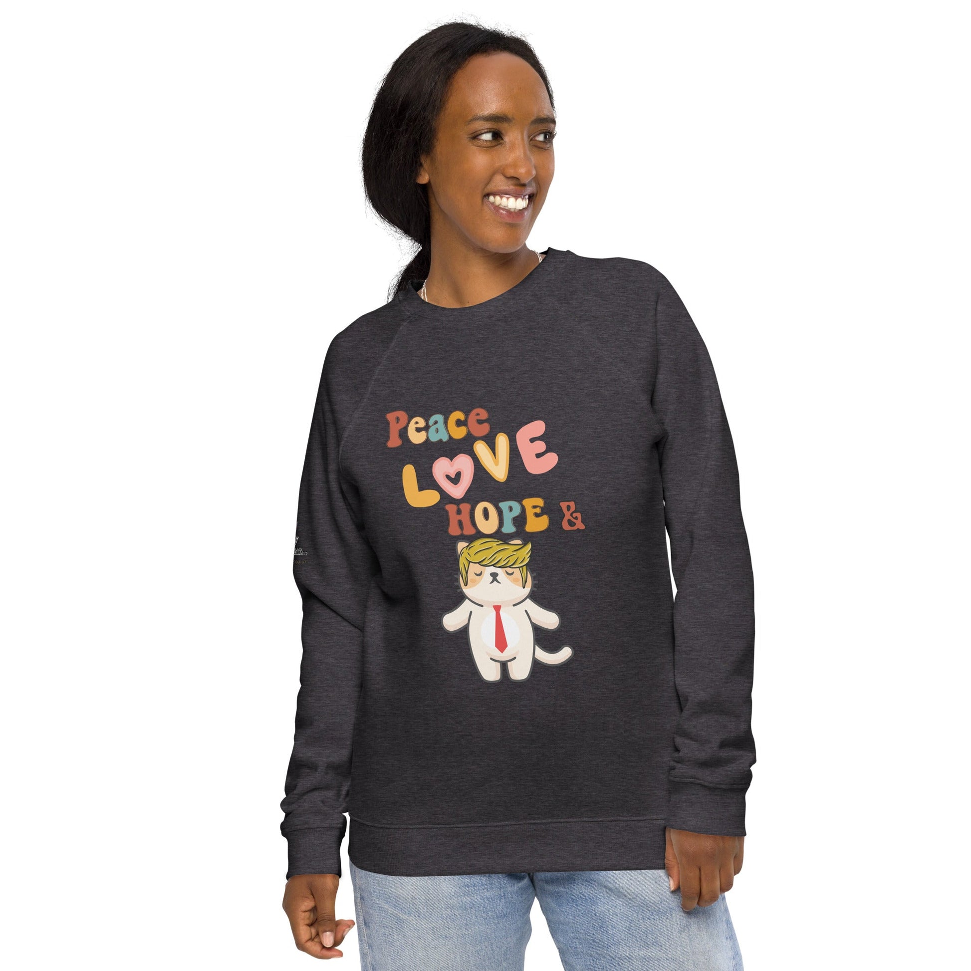 Peace Love Hope Unisex Organic Plush Sweatshirt - My Social Cat Bonafide Boutique LLCPeace Love Hope Unisex Organic Plush SweatshirtSweatshirtMy Social Cat Bonafide Boutique LLCCharcoal MelangeXShopelove
