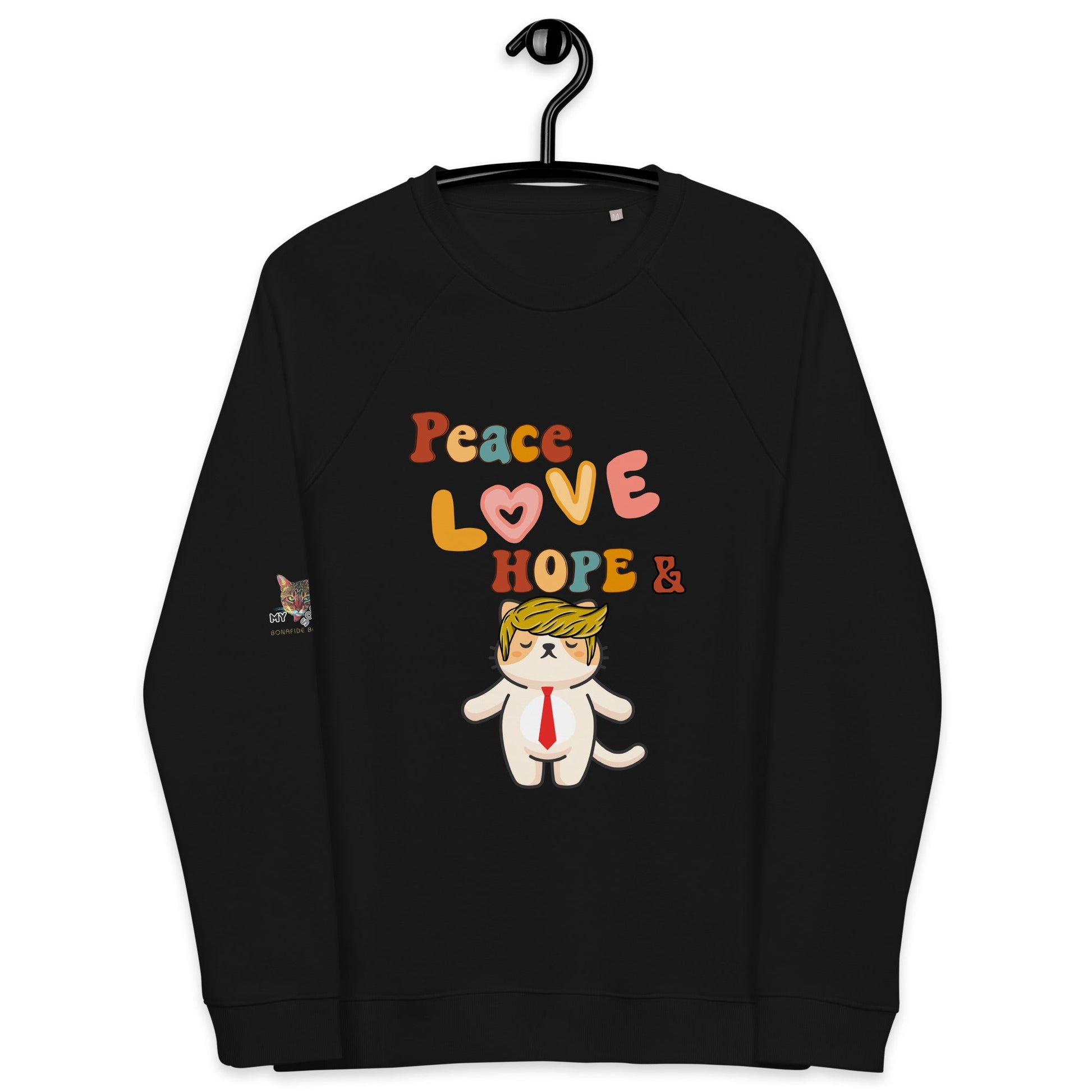 Peace Love Hope Unisex Organic Plush Sweatshirt - My Social Cat Bonafide Boutique LLCPeace Love Hope Unisex Organic Plush SweatshirtSweatshirtMy Social Cat Bonafide Boutique LLCBlackXShopelove