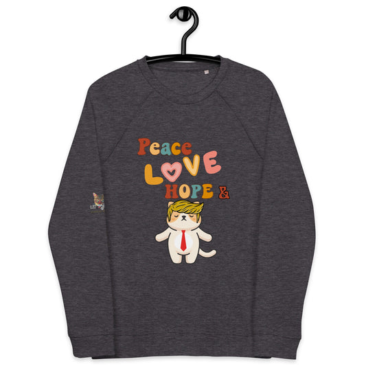 Peace Love Hope Unisex Organic Plush Sweatshirt - My Social Cat Bonafide Boutique LLCPeace Love Hope Unisex Organic Plush SweatshirtSweatshirtMy Social Cat Bonafide Boutique LLCCharcoal MelangeXShopelove