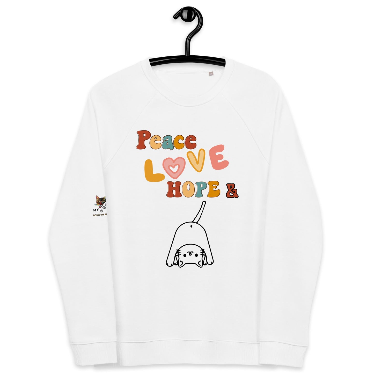 Peace Love Hope Unisex Organic Sweatshirt - My Social Cat Bonafide Boutique LLCPeace Love Hope Unisex Organic SweatshirtSweatshirtMy Social Cat Bonafide Boutique LLCWhiteXScatscotton