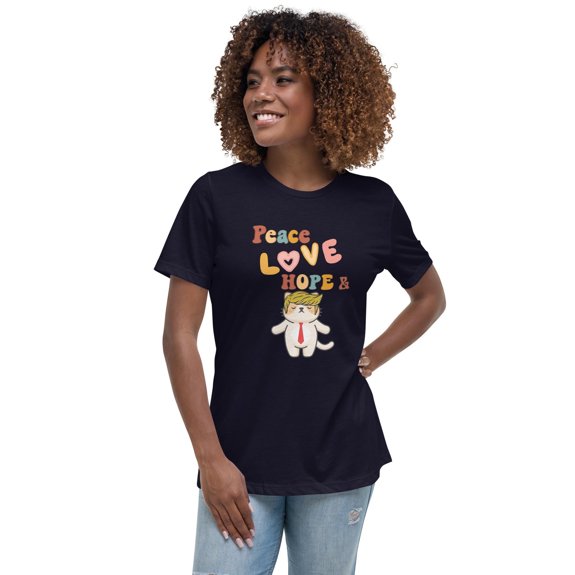 Peace Love Hope Women's Relaxed Tee - My Social Cat Bonafide Boutique LLCPeace Love Hope Women's Relaxed TeeT - shirtMy Social Cat Bonafide Boutique LLCNavyShopelove