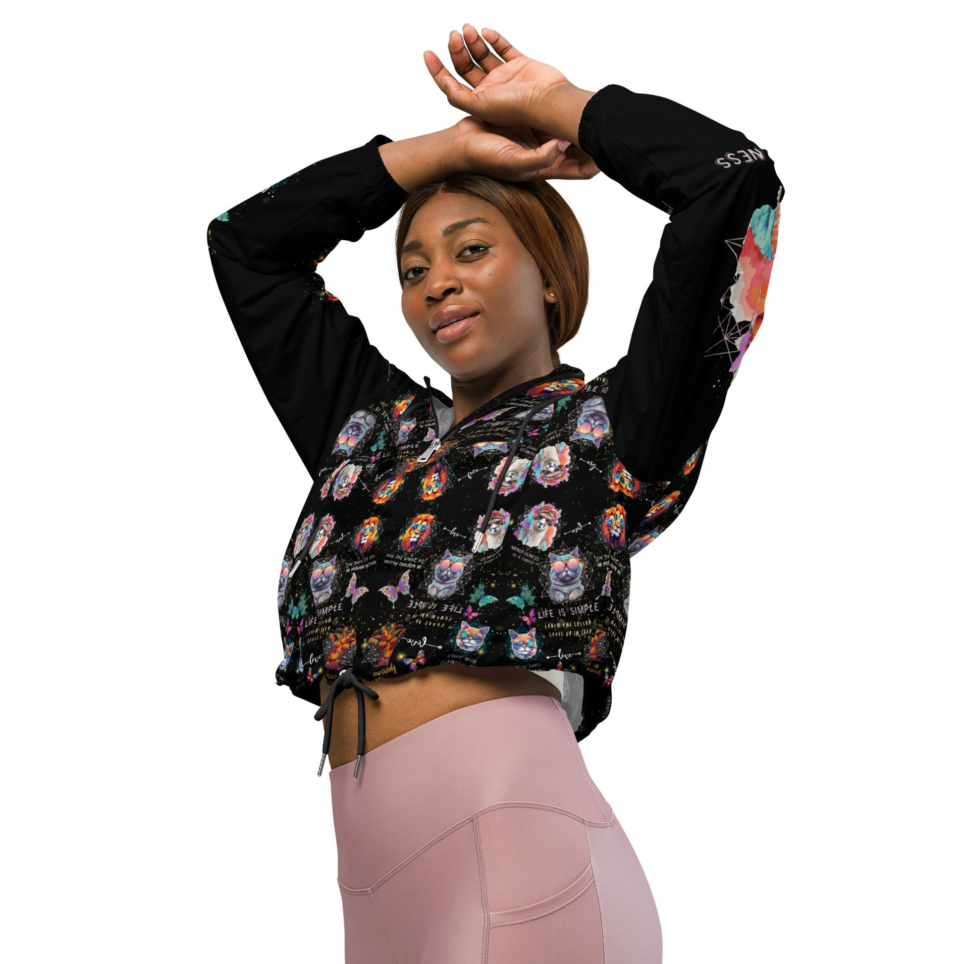 Practice Mindfulness Women’s Cropped Windbreaker (black) - My Social Cat Bonafide Boutique LLCPractice Mindfulness Women’s Cropped Windbreaker (black)WindbreakerMy Social Cat Bonafide Boutique LLCXShoodiemindfulness