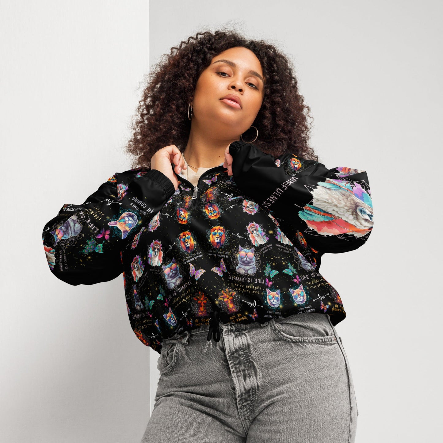 Practice Mindfulness Women’s Cropped Windbreaker (black) - My Social Cat Bonafide Boutique LLCPractice Mindfulness Women’s Cropped Windbreaker (black)WindbreakerMy Social Cat Bonafide Boutique LLCXShoodiemindfulness