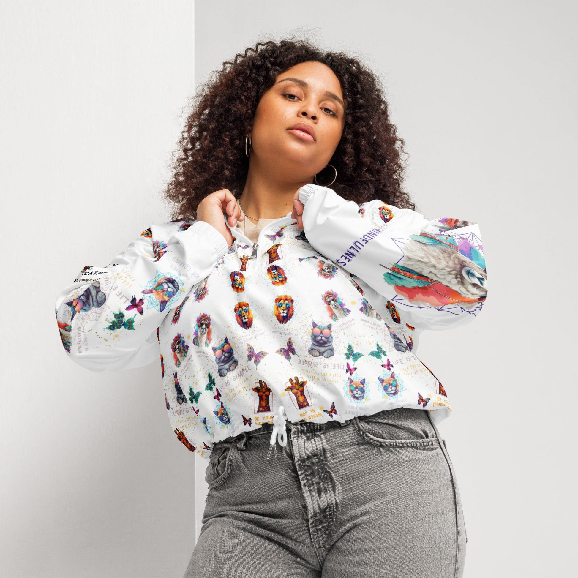 Practice Mindfulness Women’s Cropped Windbreaker (white) - My Social Cat Bonafide Boutique LLCPractice Mindfulness Women’s Cropped Windbreaker (white)WindbreakerMy Social Cat Bonafide Boutique LLCXShoodiemindfulness