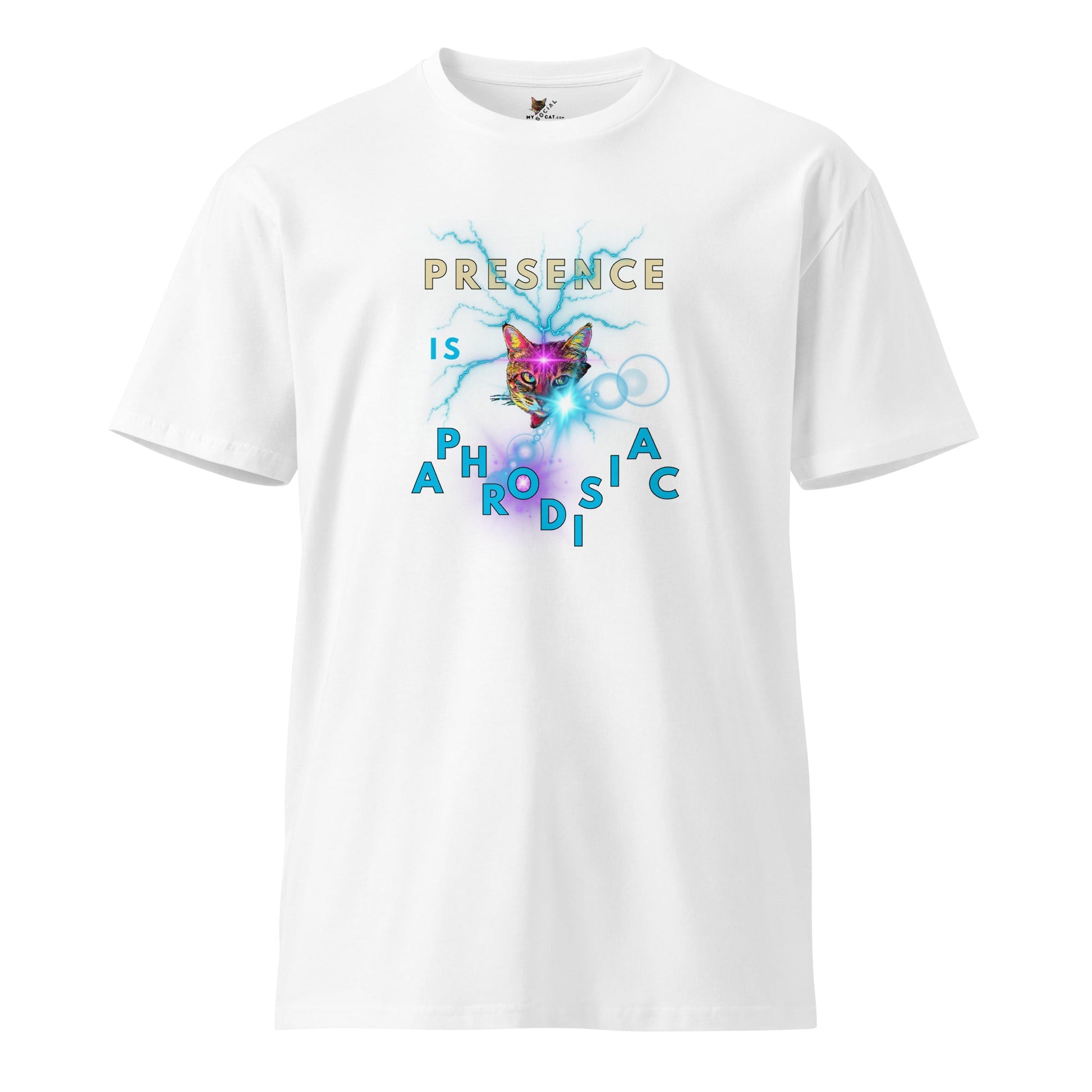 Presence is Aphrodisiac Unisex Premium Tee - My Social Cat Bonafide Boutique LLCPresence is Aphrodisiac Unisex Premium TeeT-shirtMy Social Cat Bonafide Boutique LLCWhiteSaphrodisiacpremium