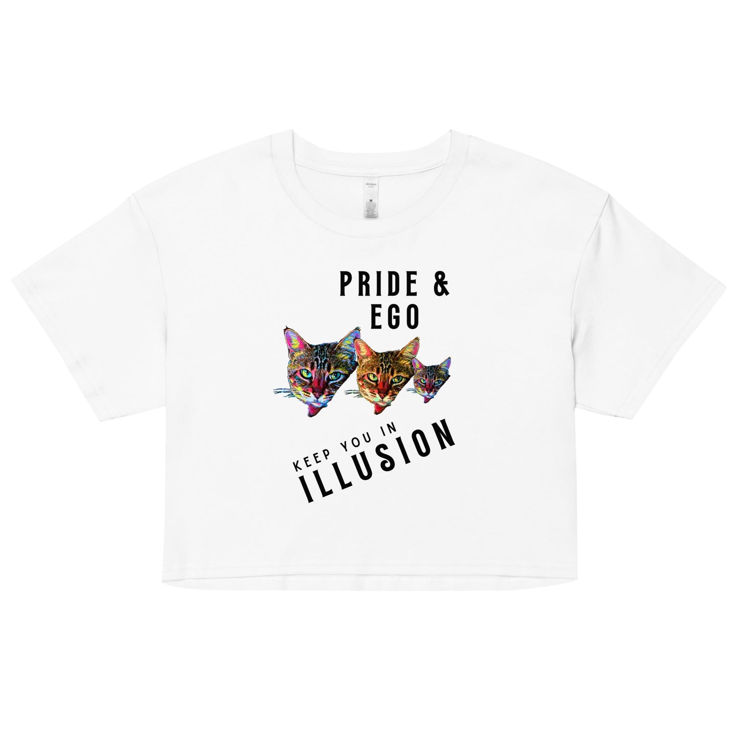 Pride & Ego Keep You in Illusion Women’s Crop Top - My Social Cat Bonafide Boutique LLCPride & Ego Keep You in Illusion Women’s Crop Topcrop topMy Social Cat Bonafide Boutique LLCWhiteXScatcrop