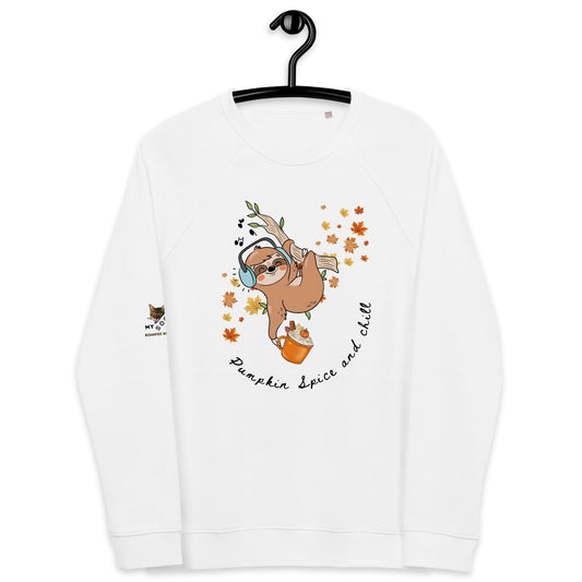 Pumpkin Spice and Chill Plush Organic Sweatshirt - My Social Cat Bonafide Boutique LLCPumpkin Spice and Chill Plush Organic SweatshirtSweatshirtMy Social Cat Bonafide Boutique LLCWhiteXSchillplush