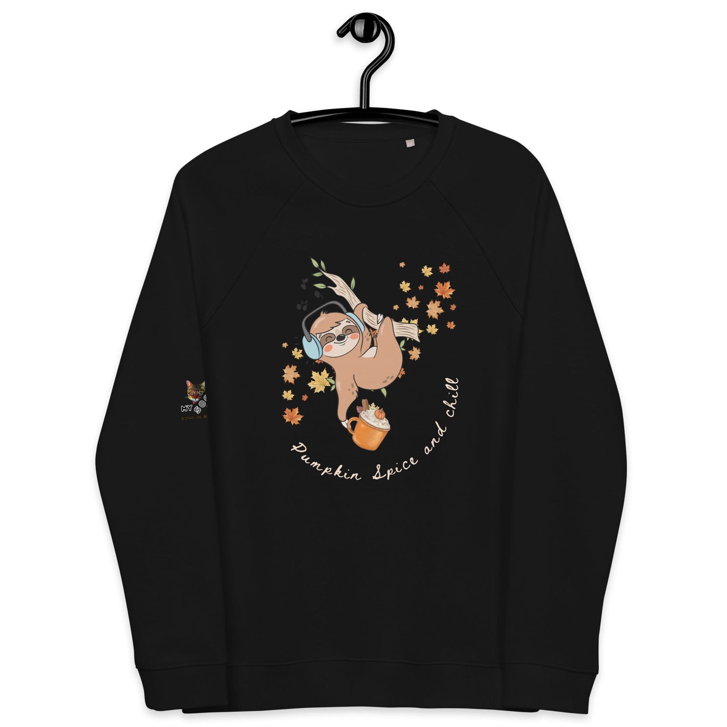 Pumpkin Spice and Chill Plush Organic Sweatshirt - My Social Cat Bonafide Boutique LLCPumpkin Spice and Chill Plush Organic SweatshirtSweatshirtMy Social Cat Bonafide Boutique LLCBlackXSchillplush