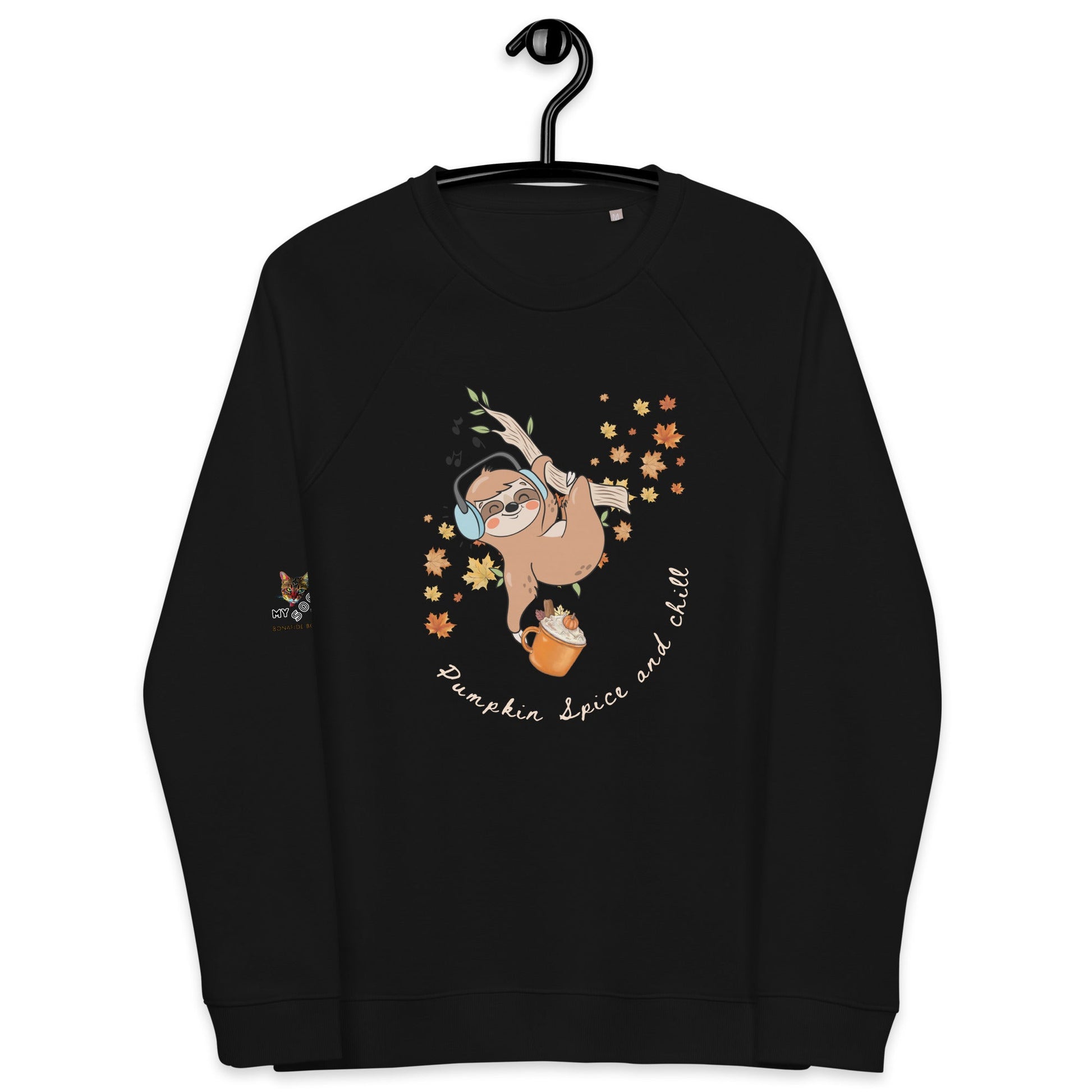 Pumpkin Spice and Chill Plush Organic Sweatshirt - My Social Cat Bonafide Boutique LLCPumpkin Spice and Chill Plush Organic SweatshirtSweatshirtMy Social Cat Bonafide Boutique LLCBlackXSchillplush