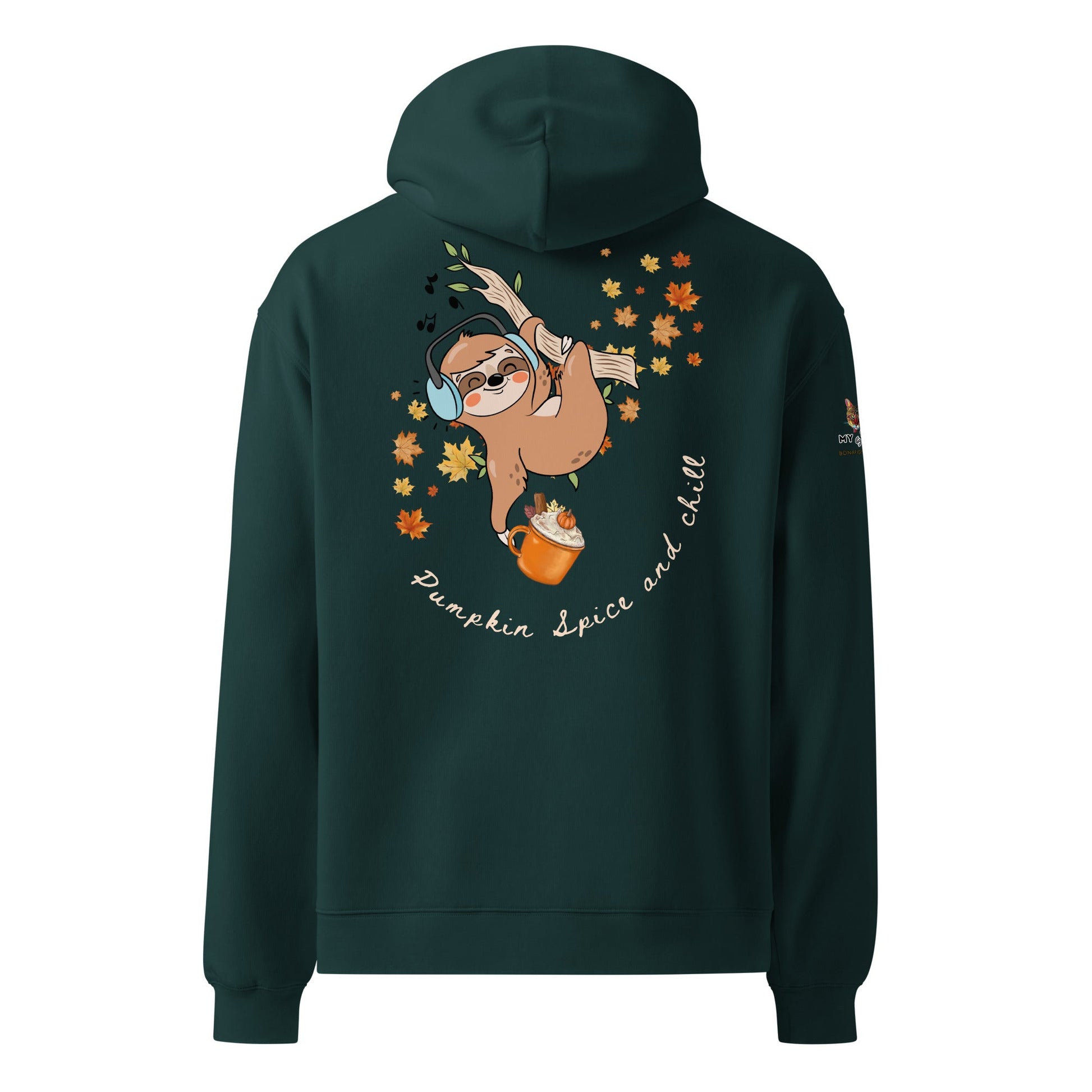 Pumpkin Spice and Chill Unisex Plush Hoodie - My Social Cat Bonafide Boutique LLCPumpkin Spice and Chill Unisex Plush HoodieHooded sweatshirtMy Social Cat Bonafide Boutique LLCPine GreenSchillhoodie