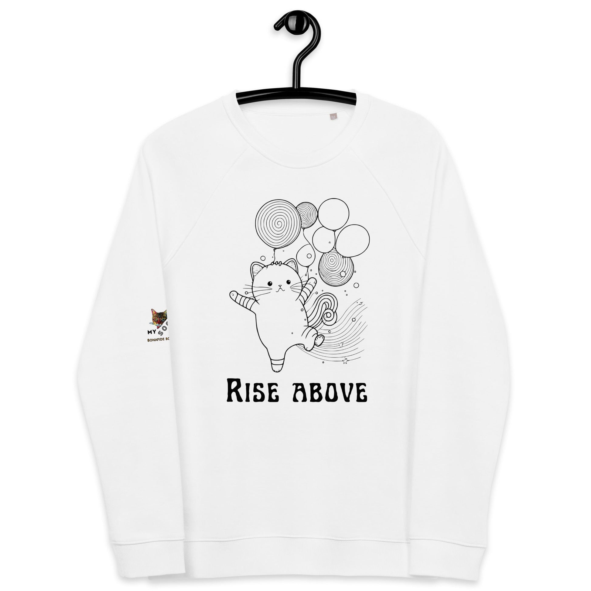 Rise Above Plush Organic Sweatshirt - My Social Cat Bonafide Boutique LLCRise Above Plush Organic SweatshirtSweatshirtMy Social Cat Bonafide Boutique LLCWhiteXSaboveplush