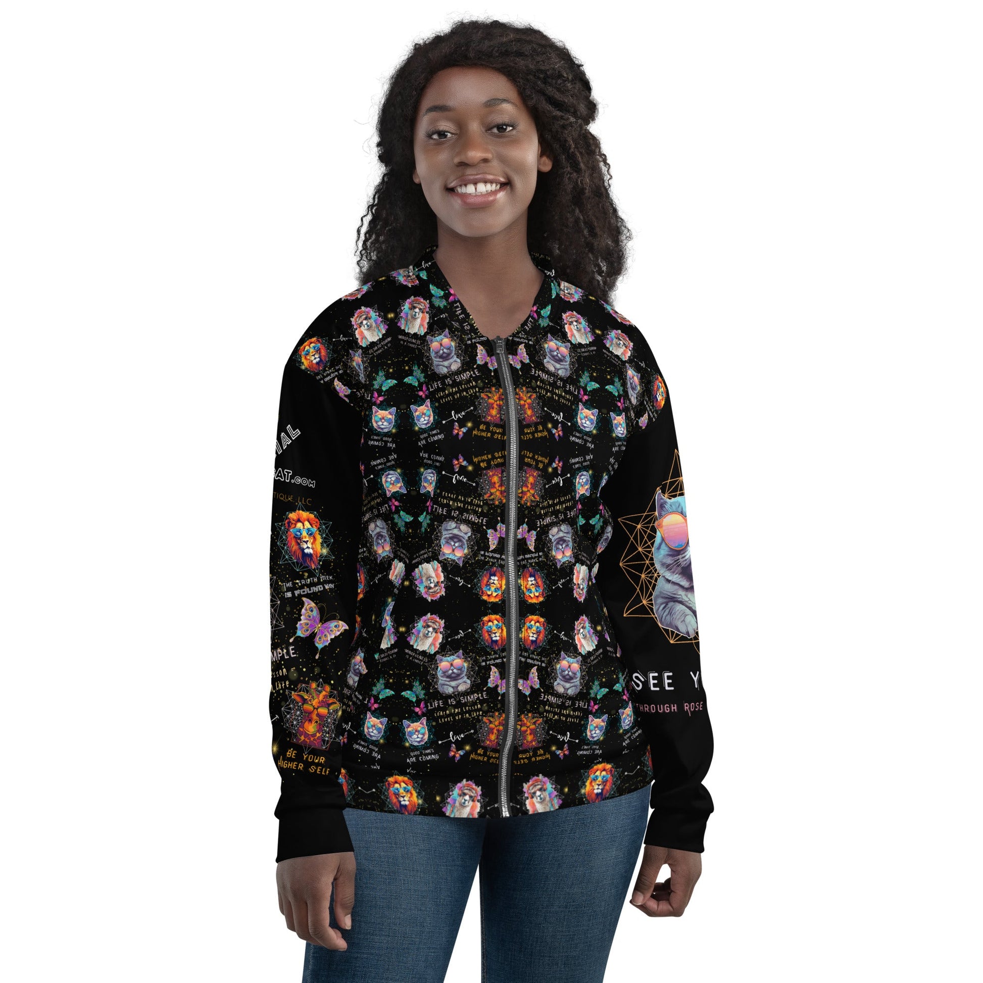 Rose Colored Glasses All Over Print Unisex Bomber Jacket - My Social Cat Bonafide Boutique LLCRose Colored Glasses All Over Print Unisex Bomber JacketBomber JacketMy Social Cat Bonafide Boutique LLCXSbomberjacket