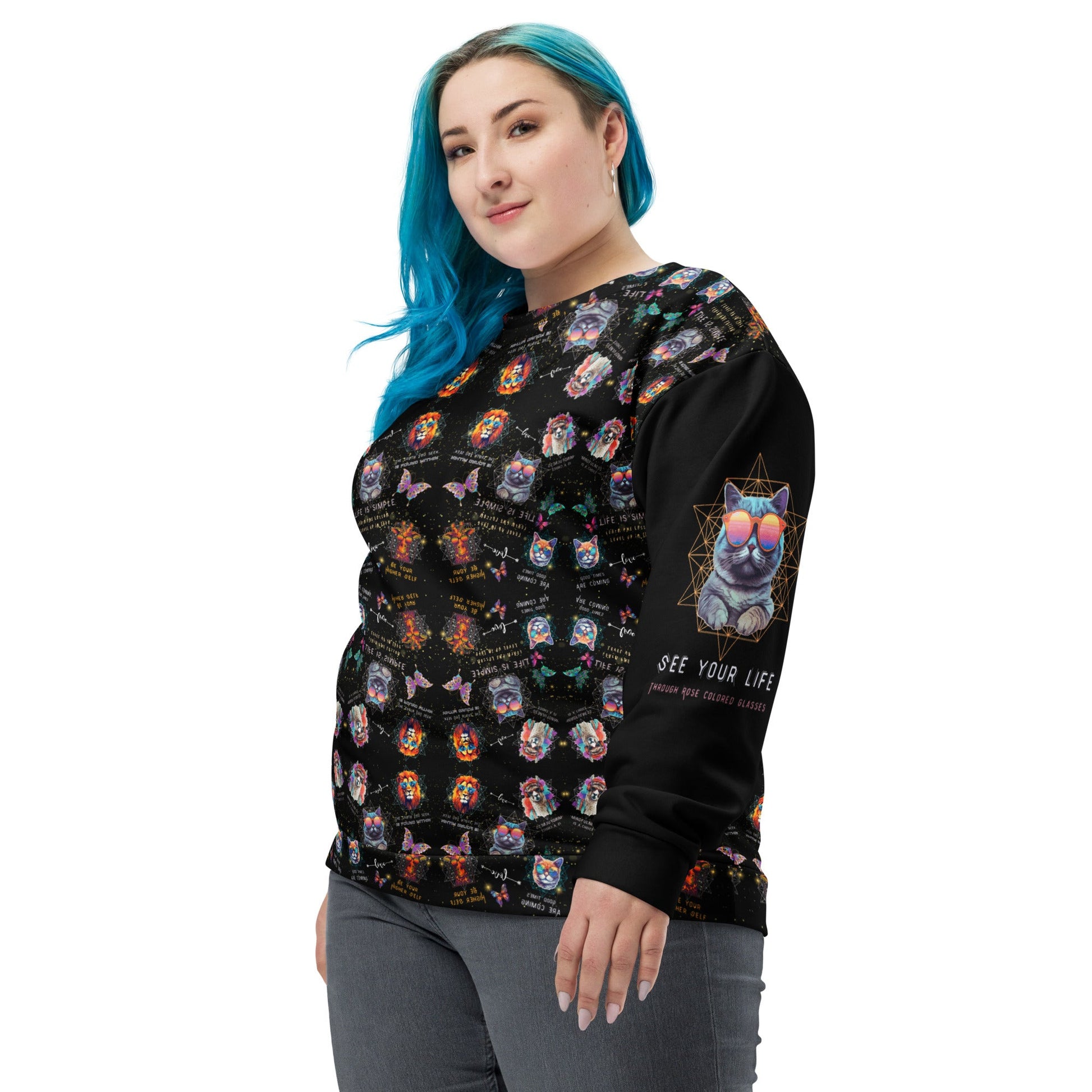 Rose Colored Glasses All Over Print Unisex Sweatshirt - My Social Cat Bonafide Boutique LLCRose Colored Glasses All Over Print Unisex SweatshirtSweatshirtMy Social Cat Bonafide Boutique LLCXScatglasses