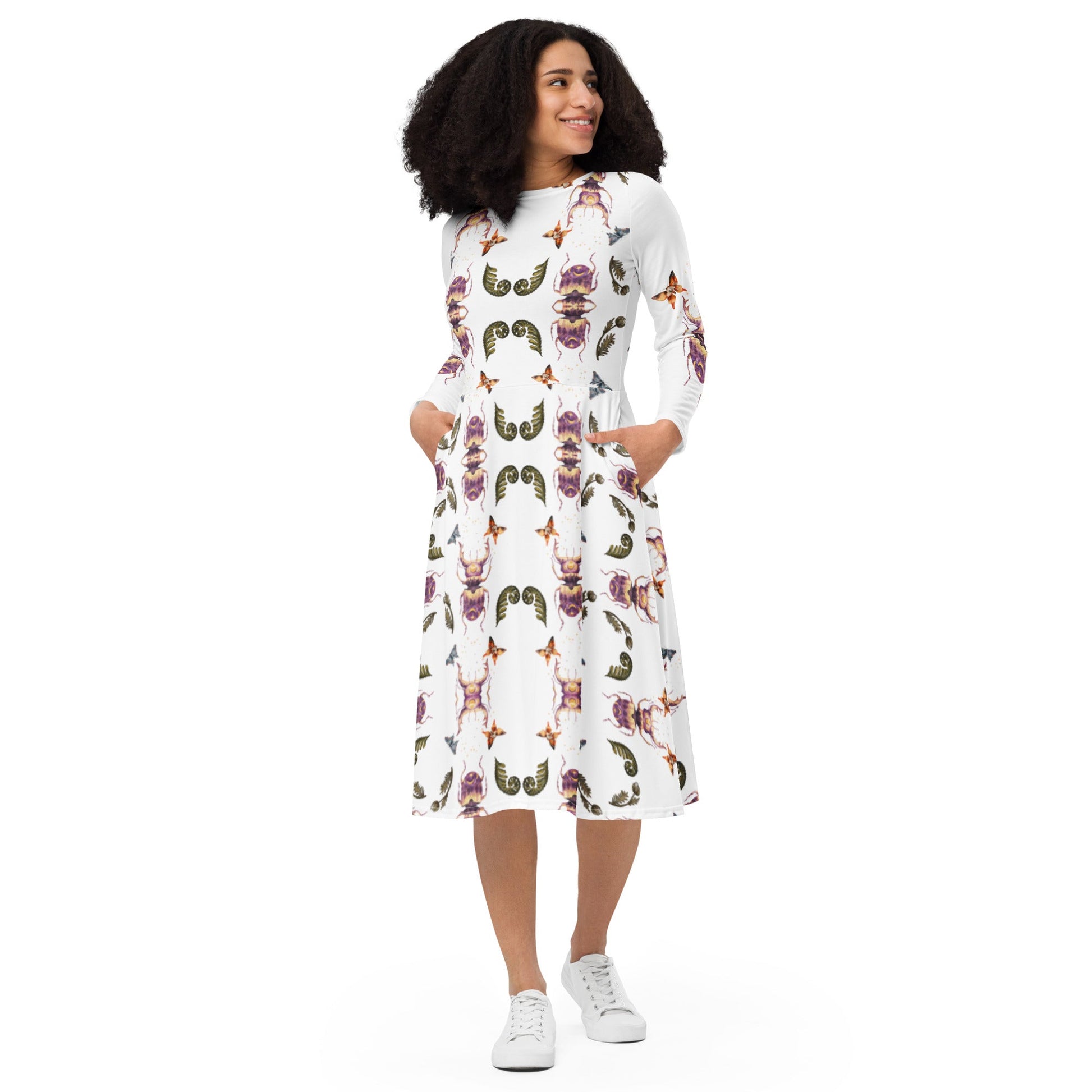 Scarab Beetle All - Over Print Long Sleeve midi Dress - My Social Cat Bonafide Boutique LLCScarab Beetle All - Over Print Long Sleeve midi DressDressMy Social Cat Bonafide Boutique LLC2XSallbeetle