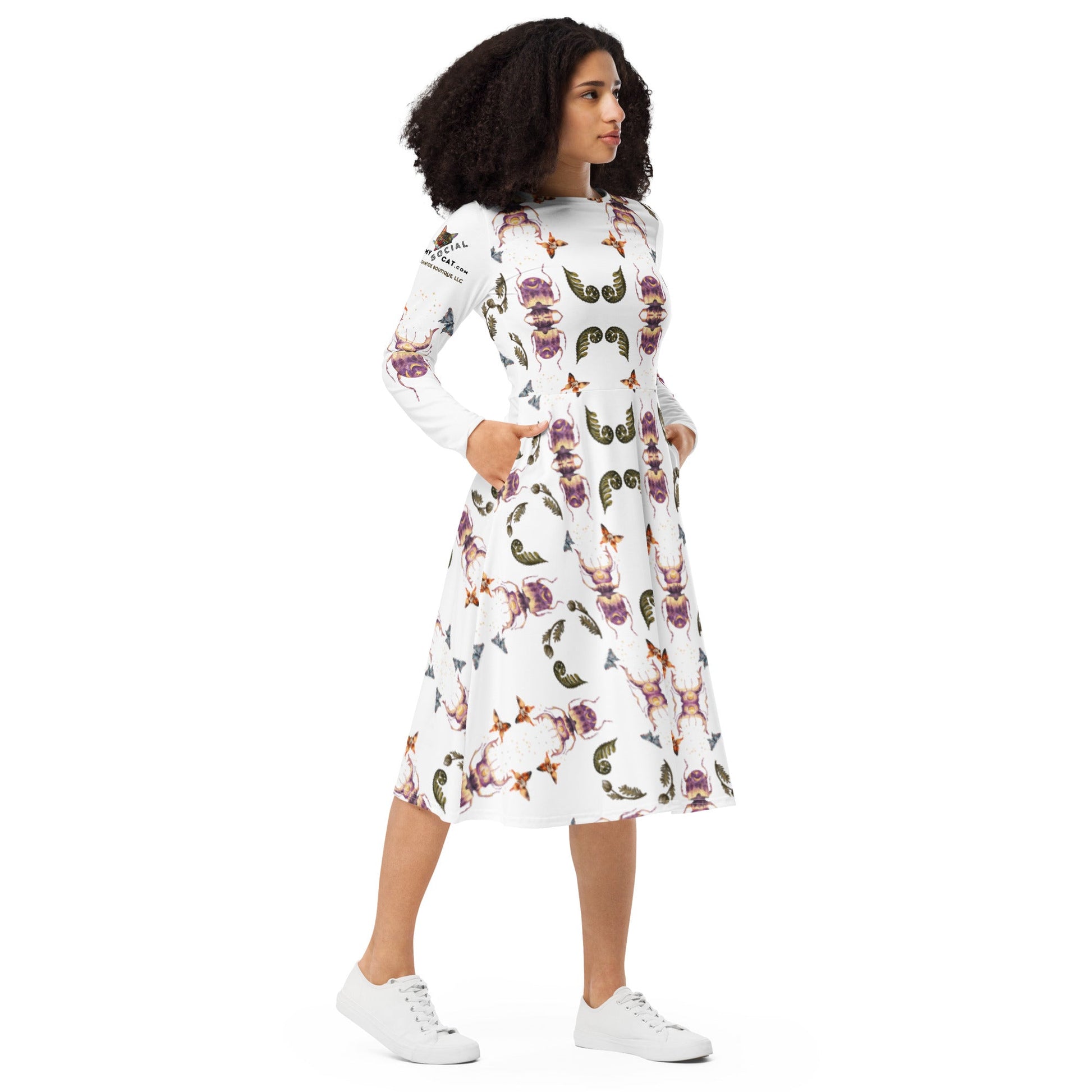 Scarab Beetle All - Over Print Long Sleeve midi Dress - My Social Cat Bonafide Boutique LLCScarab Beetle All - Over Print Long Sleeve midi DressDressMy Social Cat Bonafide Boutique LLC2XSallbeetle