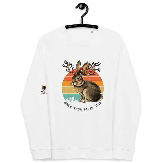 Shed False Self Plush Organic Sweatshirt - My Social Cat Bonafide Boutique LLCShed False Self Plush Organic SweatshirtSweatshirtMy Social Cat Bonafide Boutique LLCWhiteXSantlersbunny