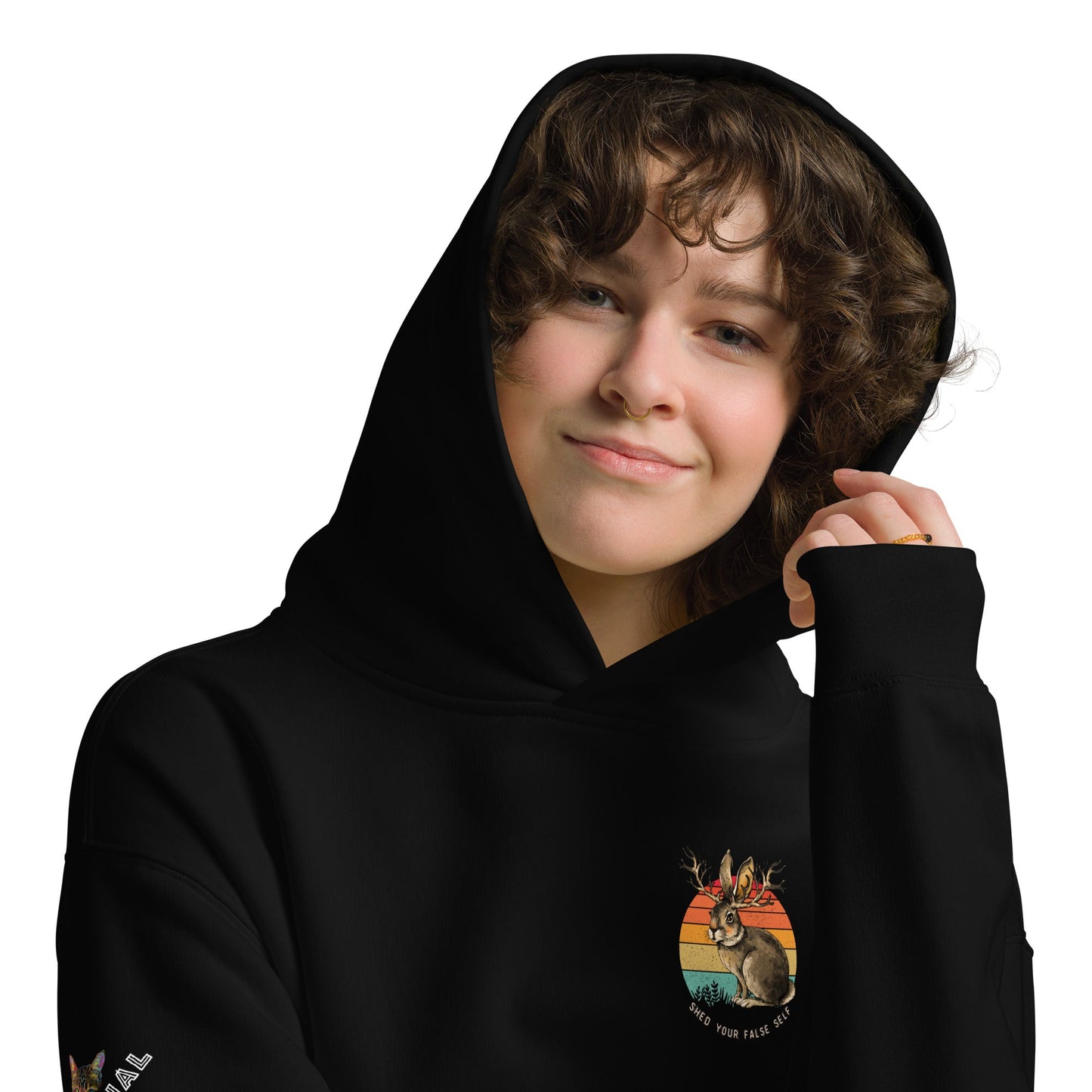 Shed Your False Self Unisex Plush Hoodie - My Social Cat Bonafide Boutique LLCShed Your False Self Unisex Plush HoodieHooded sweatshirtMy Social Cat Bonafide Boutique LLCPine GreenSbunnyfalse